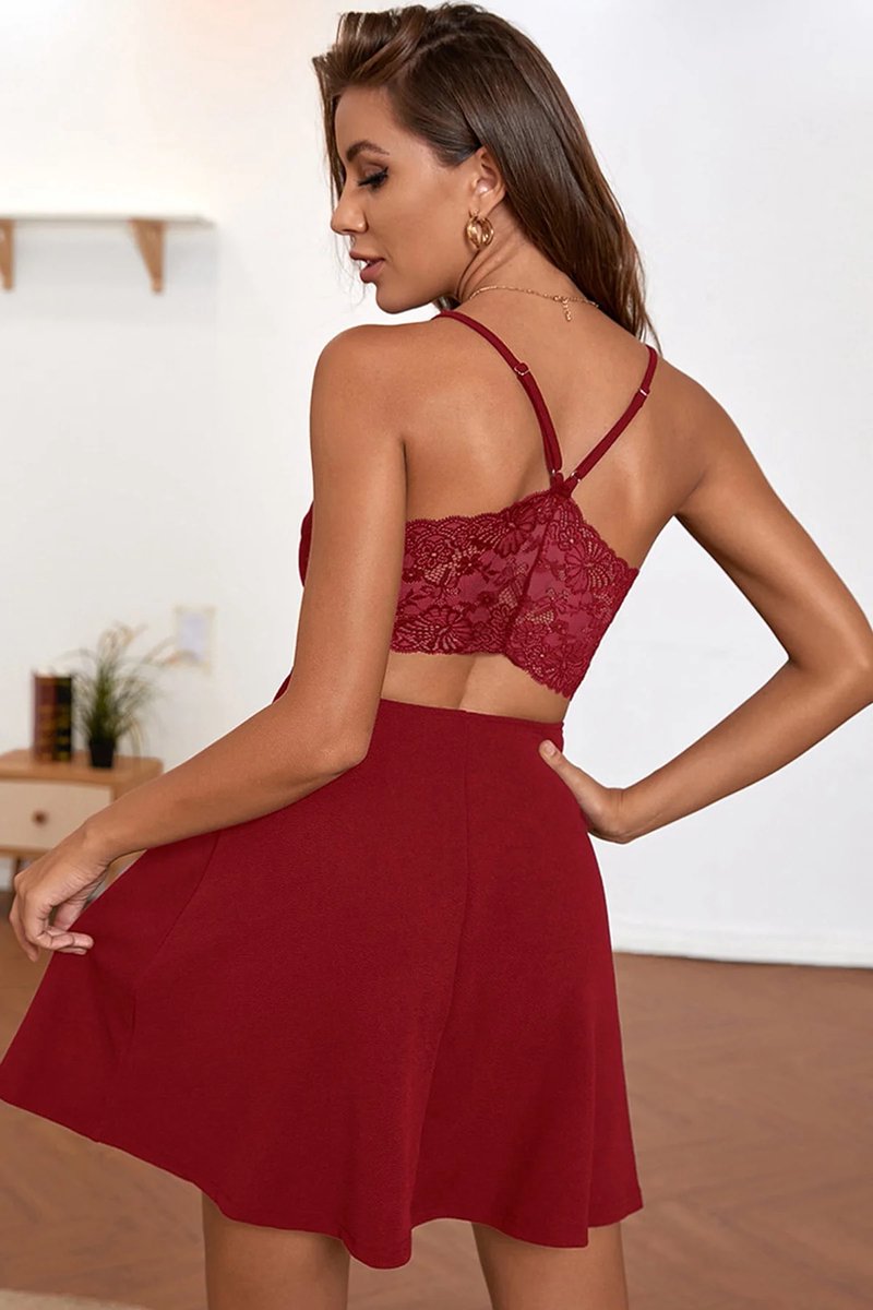 Bordeaux Sexy Babydoll met Kant Details S/M L/XL - Elegante Slaapkleding