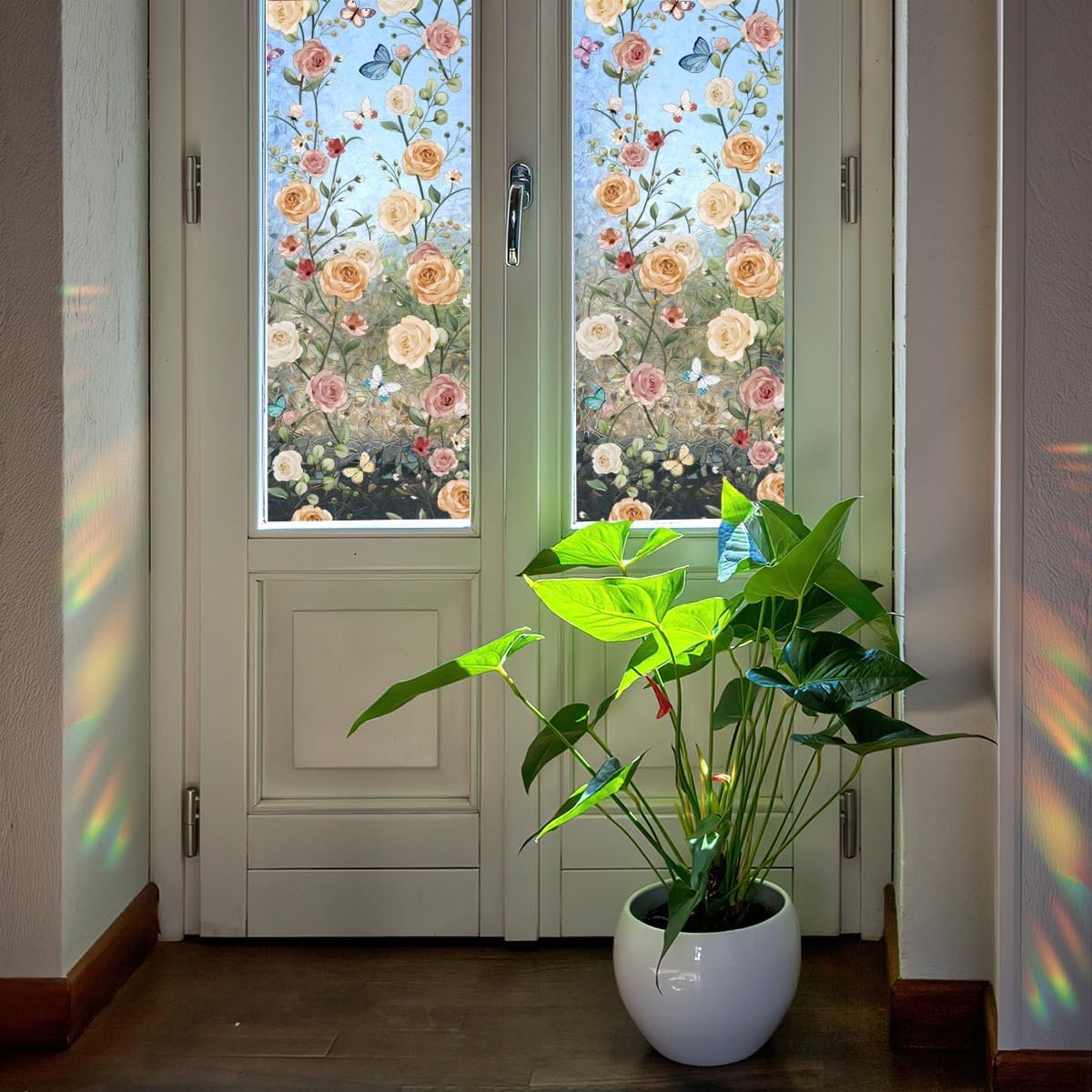 Raamfolie privacy film 3D - decoratieve vinylsticker - regenboog boho bloemen voor magische schaduw - ShopVlot
