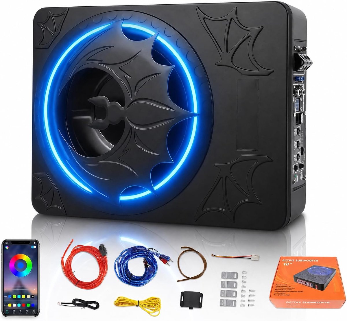 Subwooferbehuizing 1200 W - Compacte installatie onder stoel - Meerkleurige RGB-verlichting - Bedienbaar via app - ShopVlot
