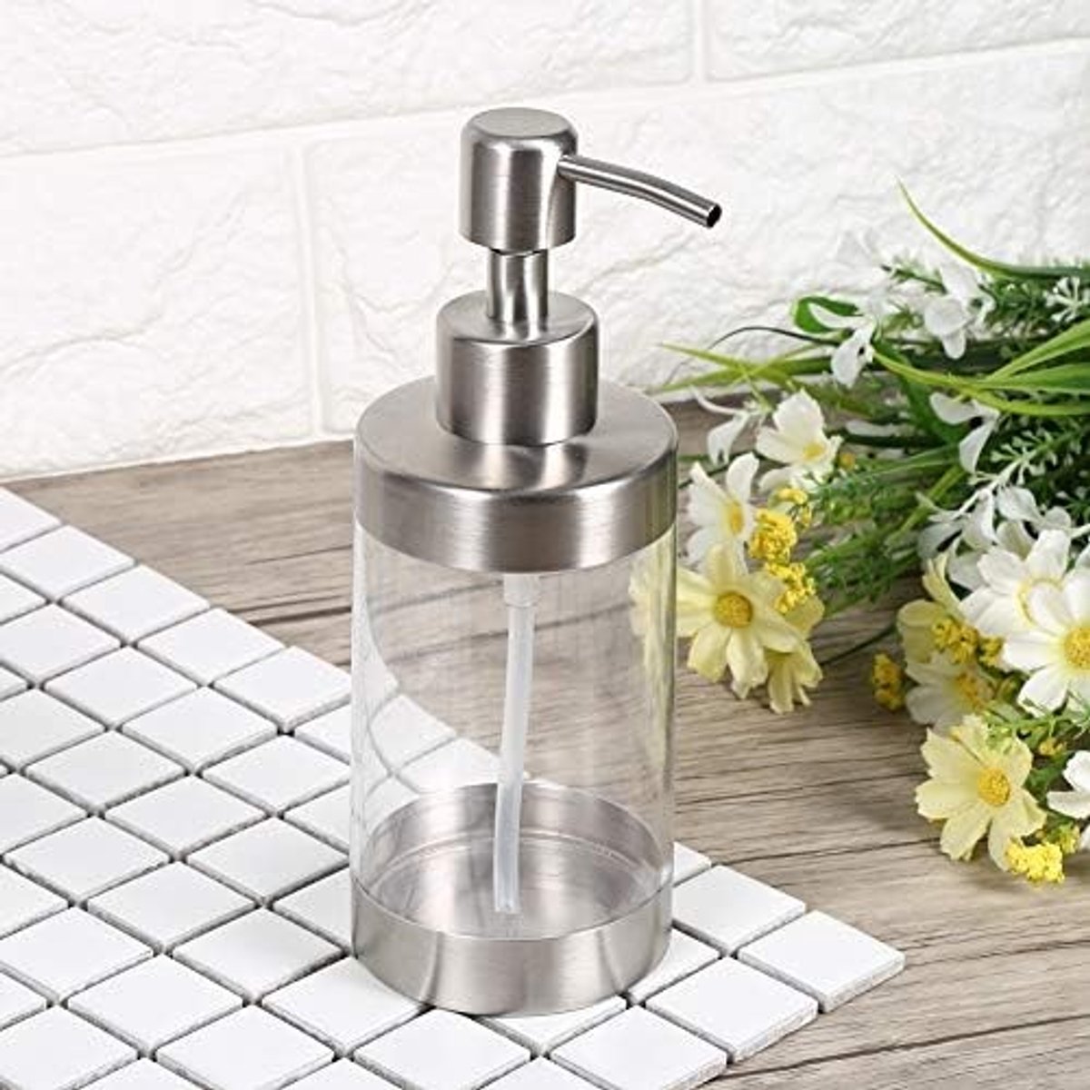 Vulbare zeepdispenser van 350 ml voor vloeibare zeep, afwasmiddel en handzeep - RVS dispenser voor keuken en badkamer