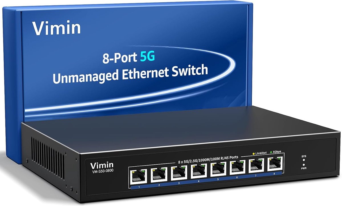 8-poorts 5G Ethernet Switch - 5Gbe RJ45 poorten - Auto-Negotiation - Perfect voor 5G NAS - ShopVlot