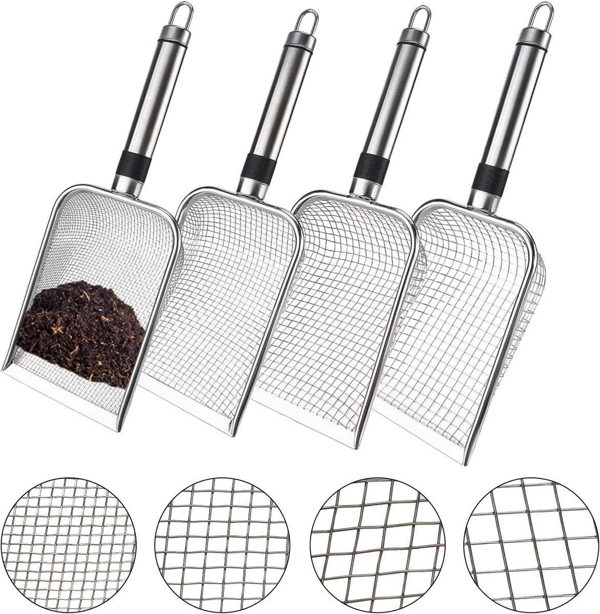 Hoge kwaliteit roestvrijstalen tuinfilter met handvat in verschillende maaswijdtes - ideaal voor aarde, compost en zand, veelzijdig, robuust en eenvoudig te hanteren (2 mm, 3,8 mm, 4,3 mm, 5 mm)