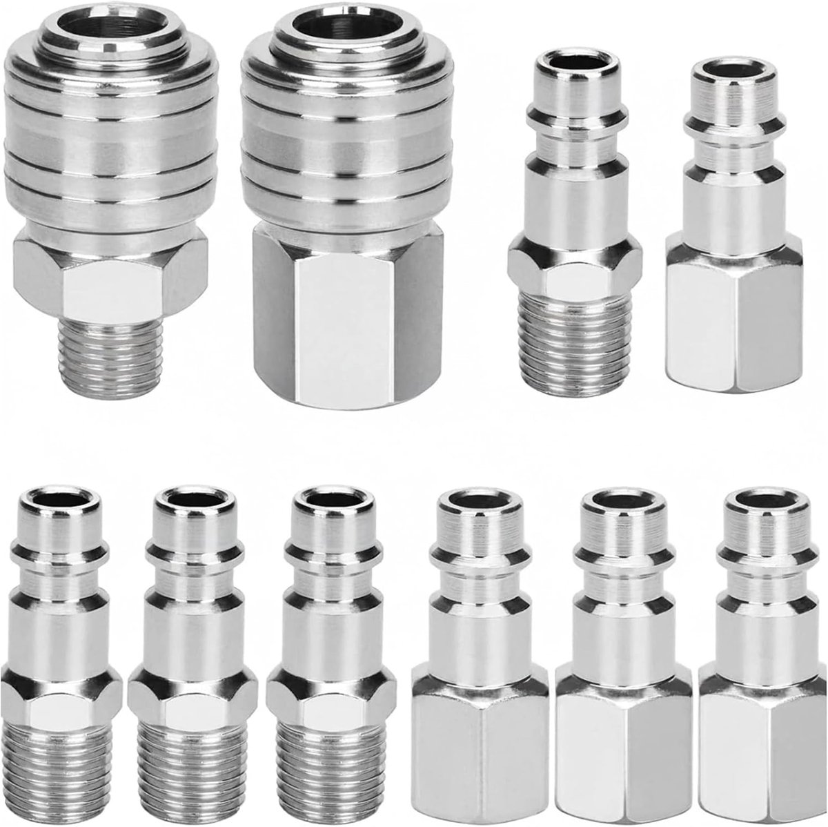 Raccord Rapide Air Comprimé 1/4 BSP - 10 Stuks - Metaal - Anti-Lek met Ingebouwde Ventiel - ShopVlot
