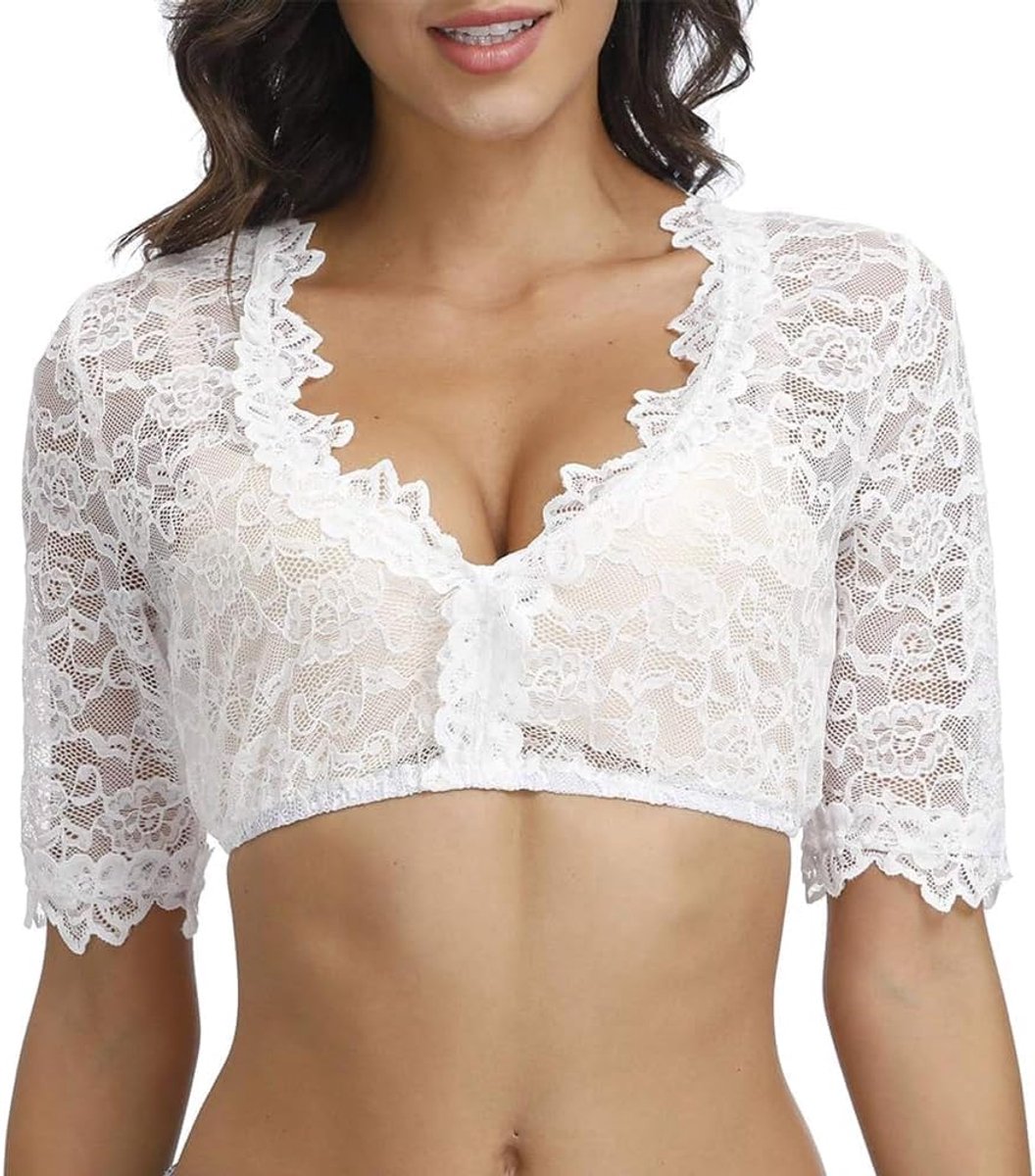 Dirndlblouse dames - witte kant - V-hals - sexy en elegant - ShopVlot