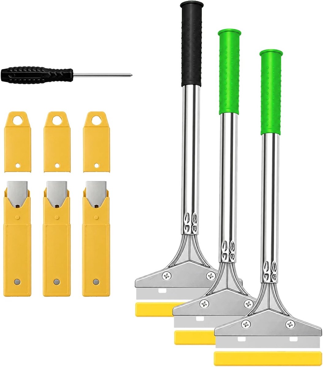 3-delige behangverwijderingsset met 30 reservemessen en schroevendraaier, 10 cm behangschraper met rubberen handgreep - ShopVlot