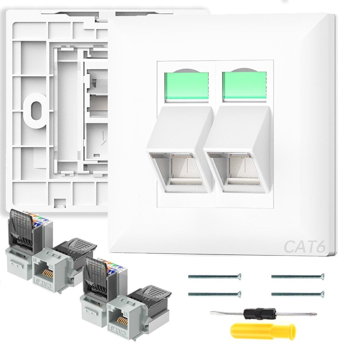 Netwerkdoos Inbouw - Ethernet Aansluiting - Netwerk Uitbreiden - Gereedschapsloze Installatie - 2 Poorten - Wit
