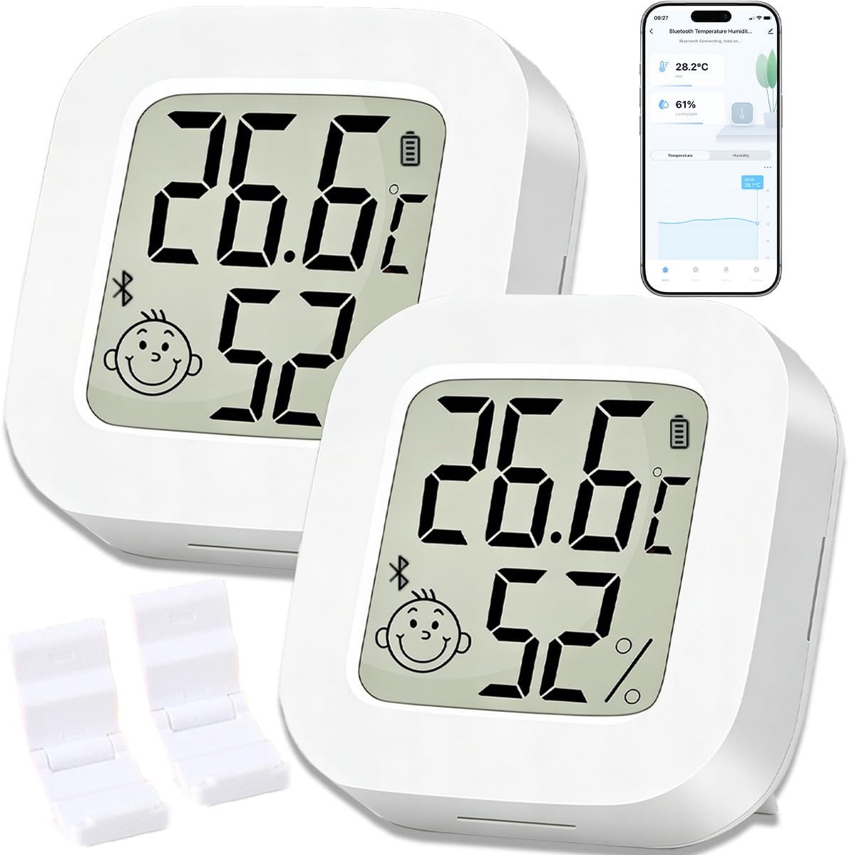 Thermometer-hygrometer met Bluetooth, digitale kamerhygrometer, temperatuurweergave en smart-app-gegevensopslag, voor - ShopVlot