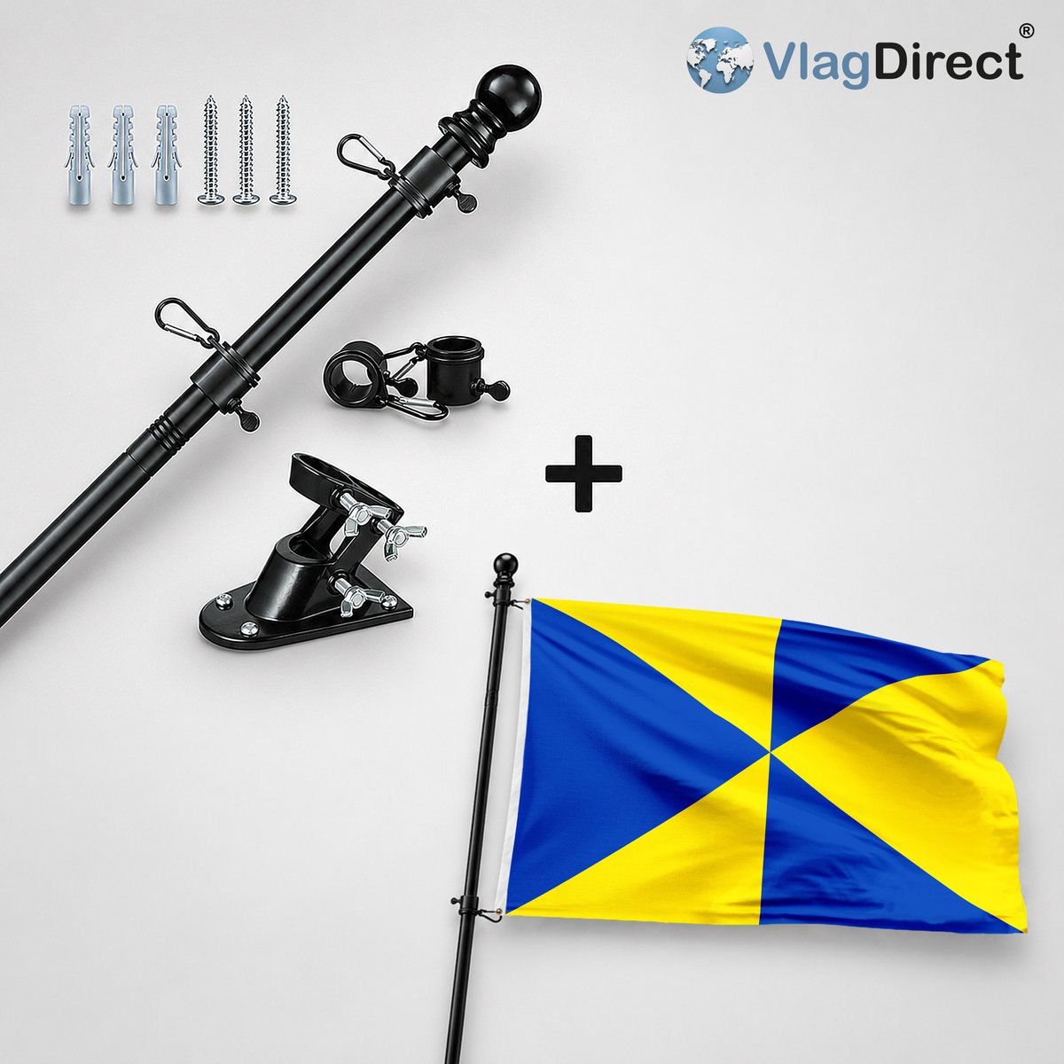 VlagDirect - Compleet vlaggenpakket - Zwarte vlaggenstok inclusief vlaggenstokhouder + Gemeente Celles vlag - 90 x 150 cm.