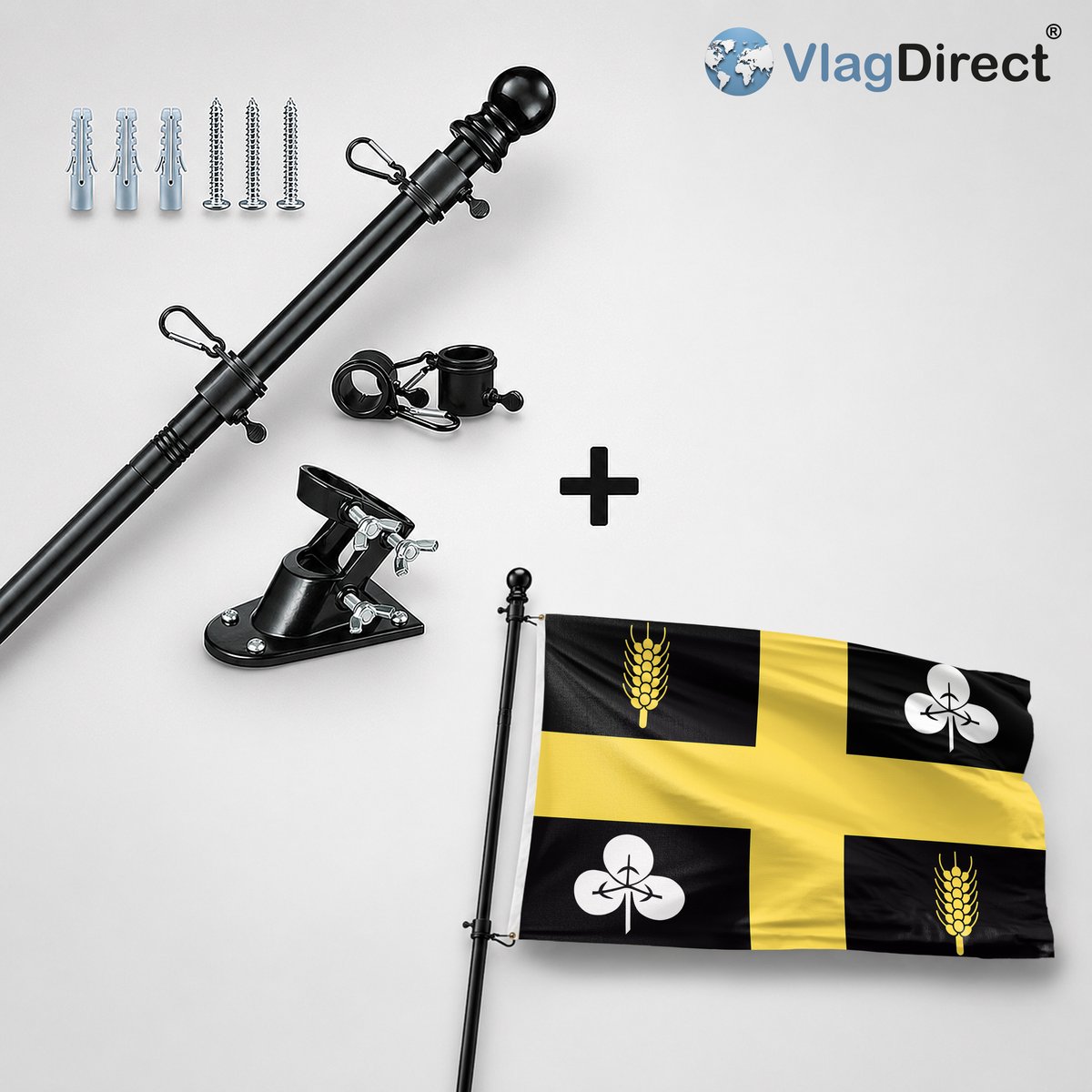 VlagDirect - Compleet vlaggenpakket - Zwarte vlaggenstok inclusief vlaggenstokhouder + Raalte vlag - Gemeente Raalte vlag - 90 x 150 cm.