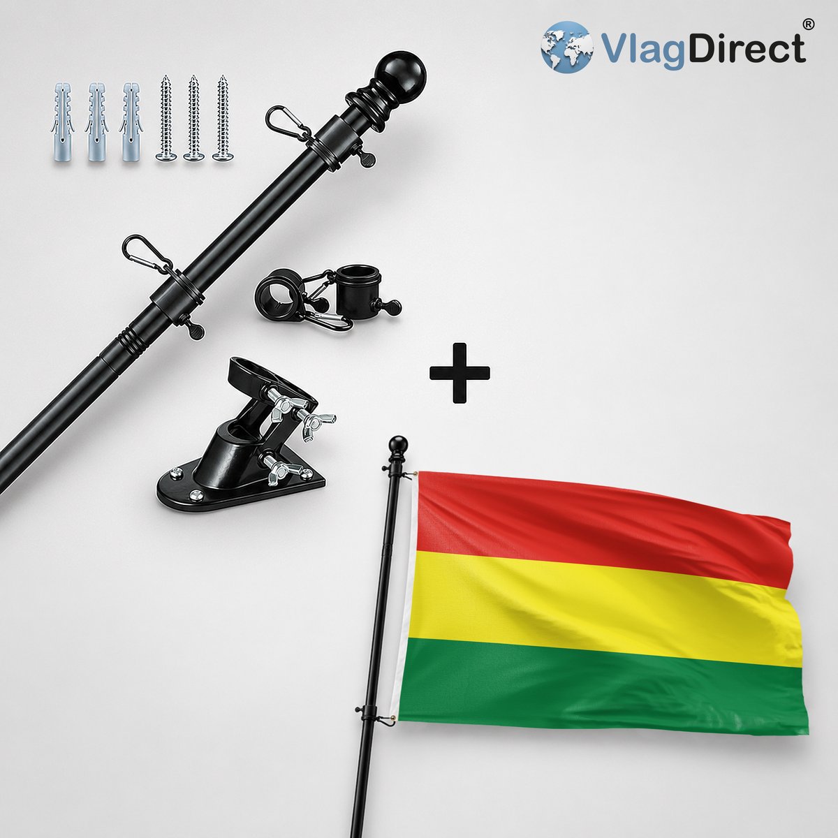 VlagDirect - Compleet vlaggenpakket - Zwarte vlaggenstok inclusief vlaggenstokhouder + Vasteloaves Vlag - Limburgse Carnaval Vlag - 90 x 150 cm.