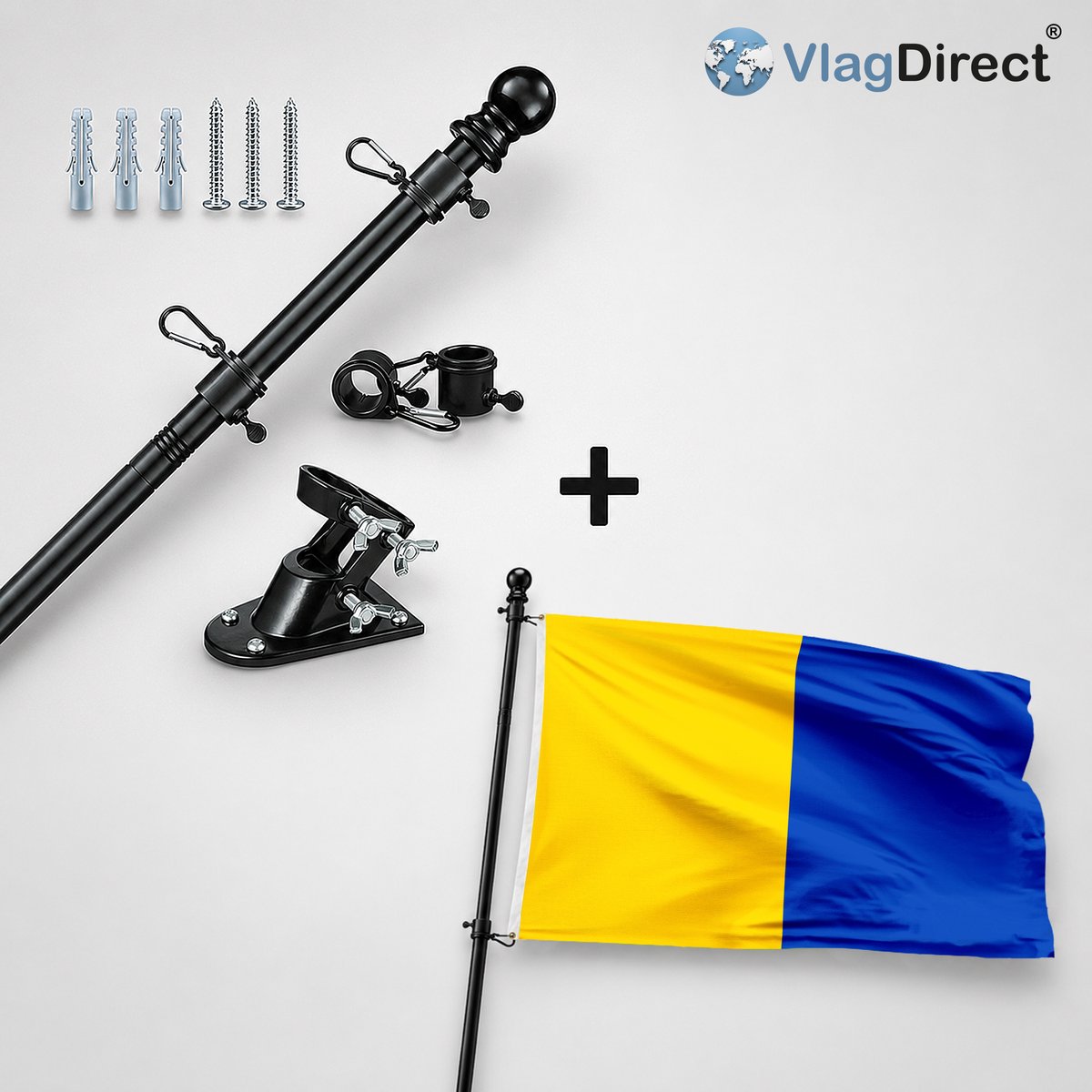 VlagDirect - Compleet vlaggenpakket - Zwarte vlaggenstok inclusief vlaggenstokhouder + Dilbeekse vlag - Gemeente Dilbeek vlag - 90 x 150 cm.
