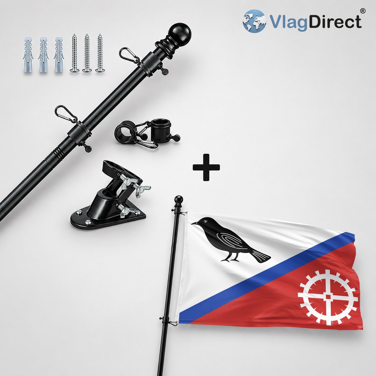 VlagDirect - Compleet vlaggenpakket - Zwarte vlaggenstok inclusief vlaggenstokhouder + Hardinxveld-Giessendam vlag - Gemeente Hardinxveld-Giessendam vlag - 90 x 150 cm.