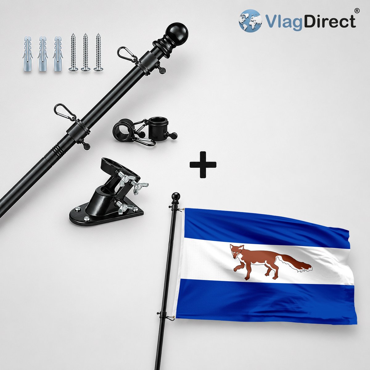 VlagDirect - Compleet vlaggenpakket - Zwarte vlaggenstok inclusief vlaggenstokhouder + Vosselaarse vlag - Gemeente Vosselaar vlag - 90 x 150 cm.