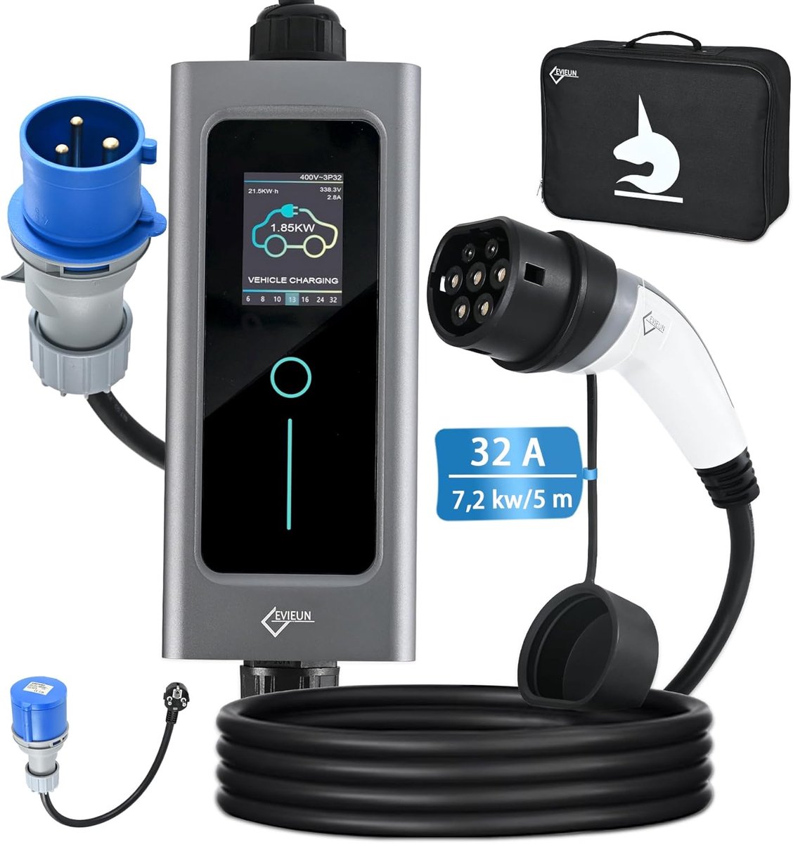 Electric Car Charger 7.2 kW 5 m, 32 A Single Phase EV Charger Type 2 for All Electric and Hybrid Vehicles, IEC - ShopVlot