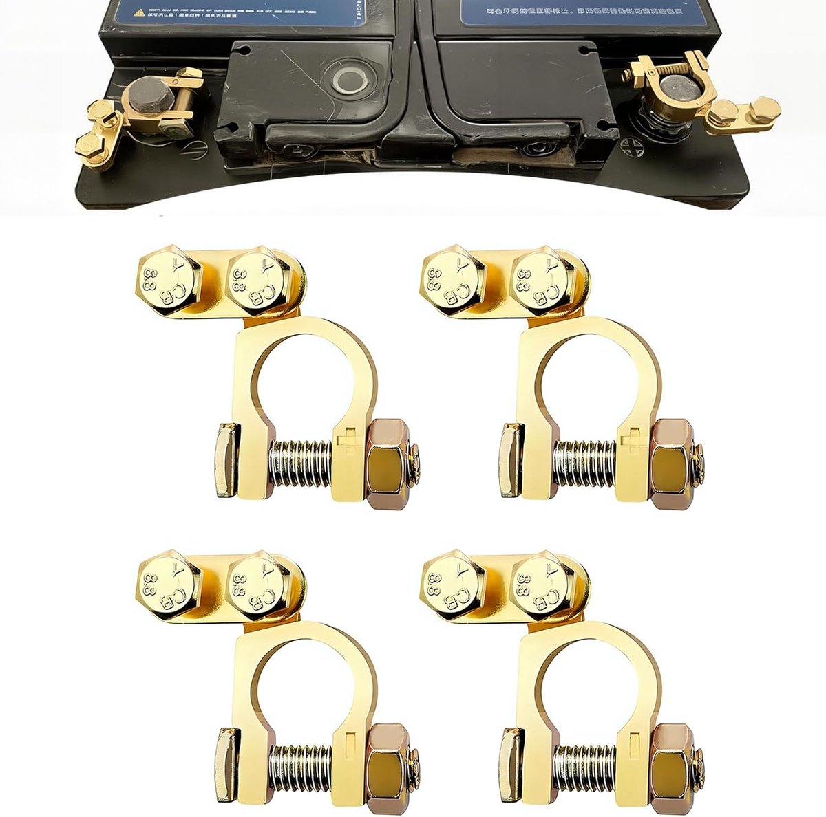 Pack of 2 Car Battery Clamps, Battery Clamps, Pool Clamps, Universal Car Battery + Plus - ShopVlot