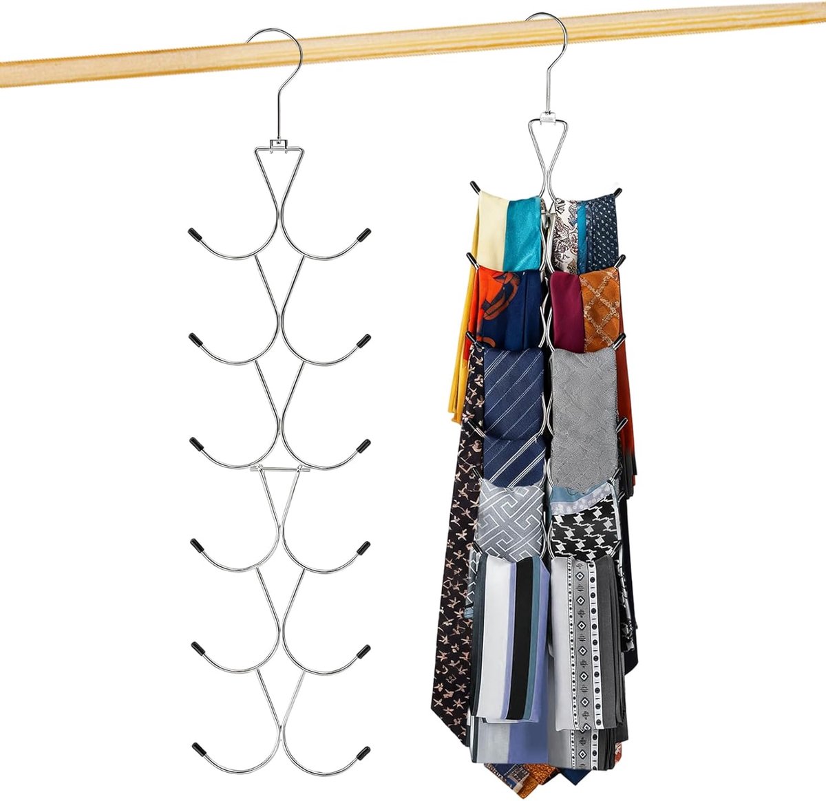 Set van 2 sjaalhouders met 12 haken, opvouwbare dashouder met 360° draaibare haak, riemorganizer, ruimtebesparende - ShopVlot
