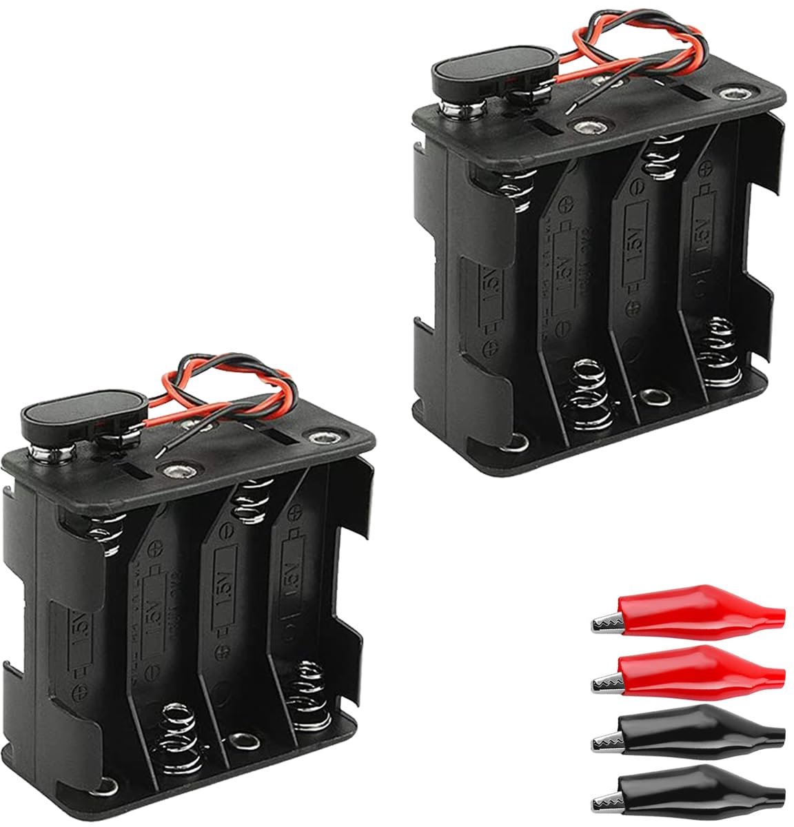 2Set 8 x 1.5V AA Battery Holder 12V with I Type Wired Battery Clip Standard Snap Connector Kit with Leads Wires and - ShopVlot