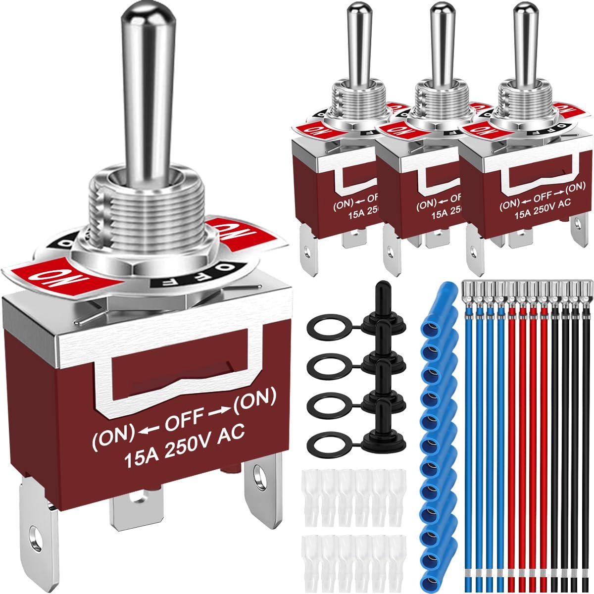 4 stuks tuimelschakelaar, momentcontact, 3-polig (aan/uit) 15A 250V AC / 12V 30A DC SPDT 3-posities robuuste - ShopVlot