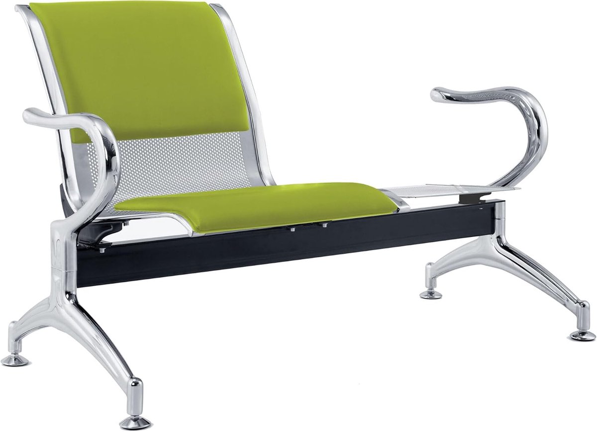 Sofa 2-seater steel 125 x 71 x 78 cm, silver for waiting room, for assembly: 2 chairs + coffee table, with seat - ShopVlot