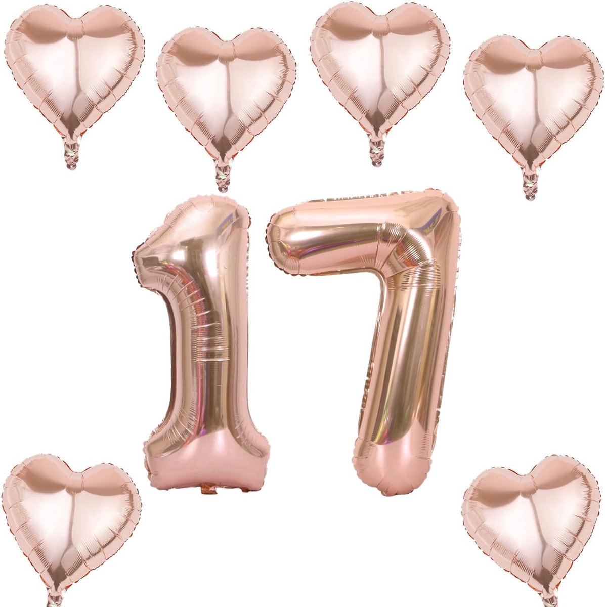 Set of 2 party foil balloon, number 17 rainbow and rose gold, helium balloons, number 17, birthday number, 17 - ShopVlot
