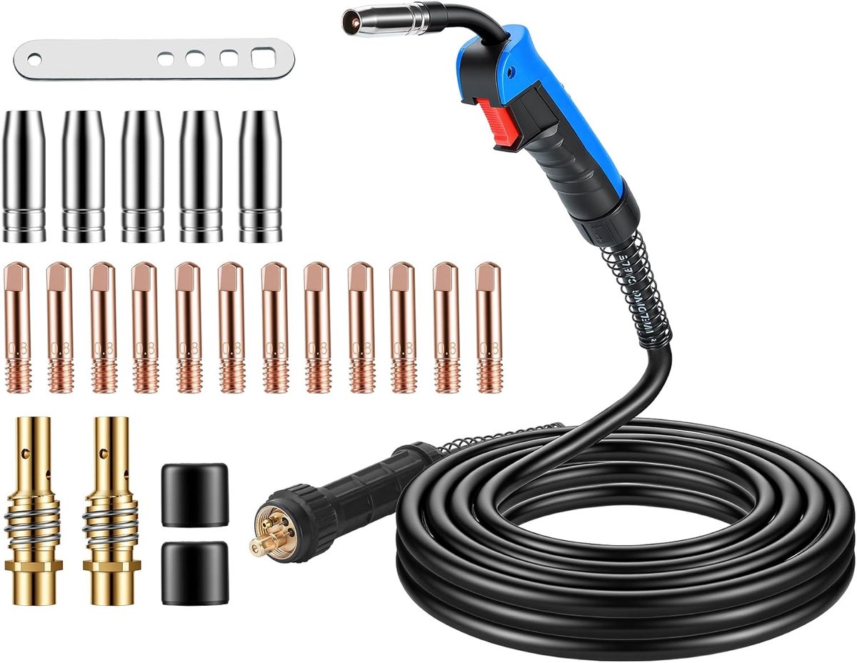 MB15AK MIG/MAG Welding Burner Set, 5 m Hose Package Protective Gas with Euro Connection, 22-Piece Wear Part Set - ShopVlot