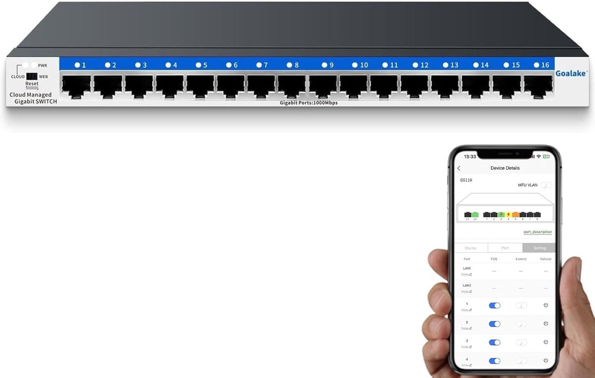 16 Port Gigabit Switch, Easy Smart Managed, Plug & Play, Desktop/Wall Mounted, Sturdy Metal, Home Network Hub, Office - ShopVlot