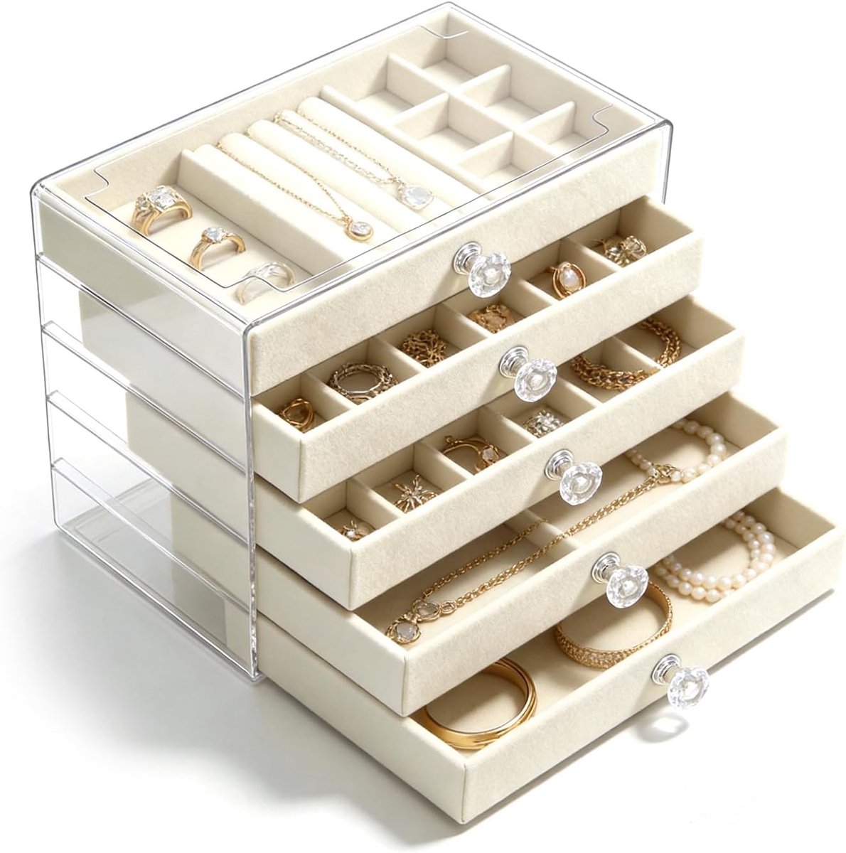 Sieradenkistje, groot, 5 niveaus, 5 laden, sieradenorganizer, voor halskettingen, oorbellen, horloges, armbanden - ShopVlot