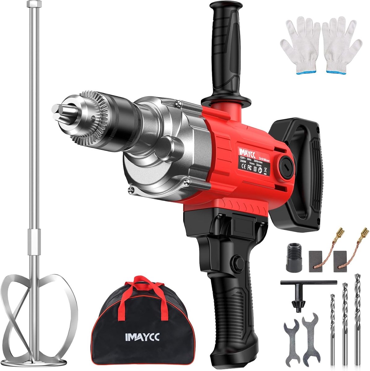 IMAYCC 2-in-1 Drill Stirring Set, Portable Concrete Mixer 2500 W 15 A for Drilling and Mixing, Variable Speed - ShopVlot