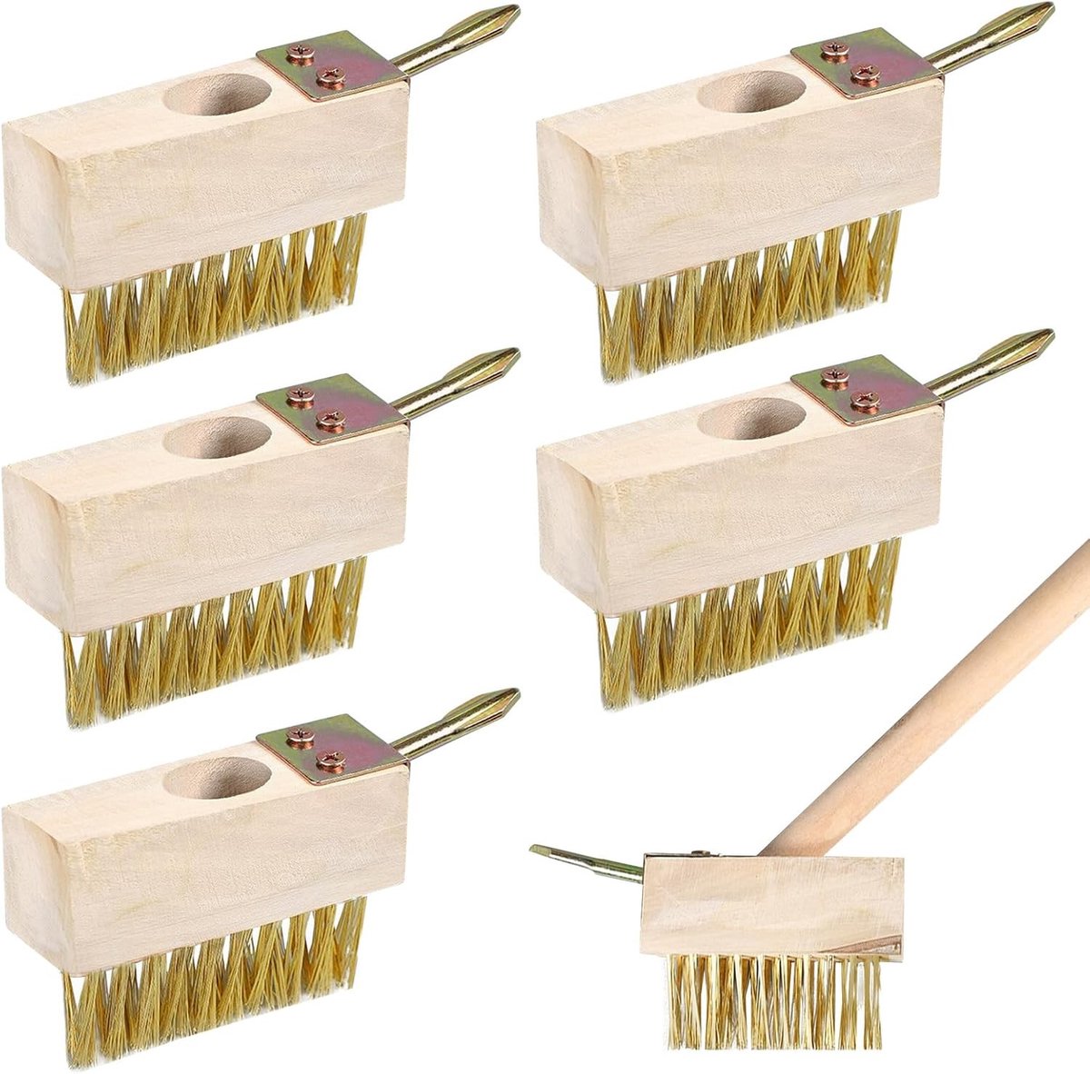 Set van 5 Onkruidvoegenborstels - Metallic - 10 x 3,5 x 4 cm - Stalen Borstelharen - Voor Tuin en Terras