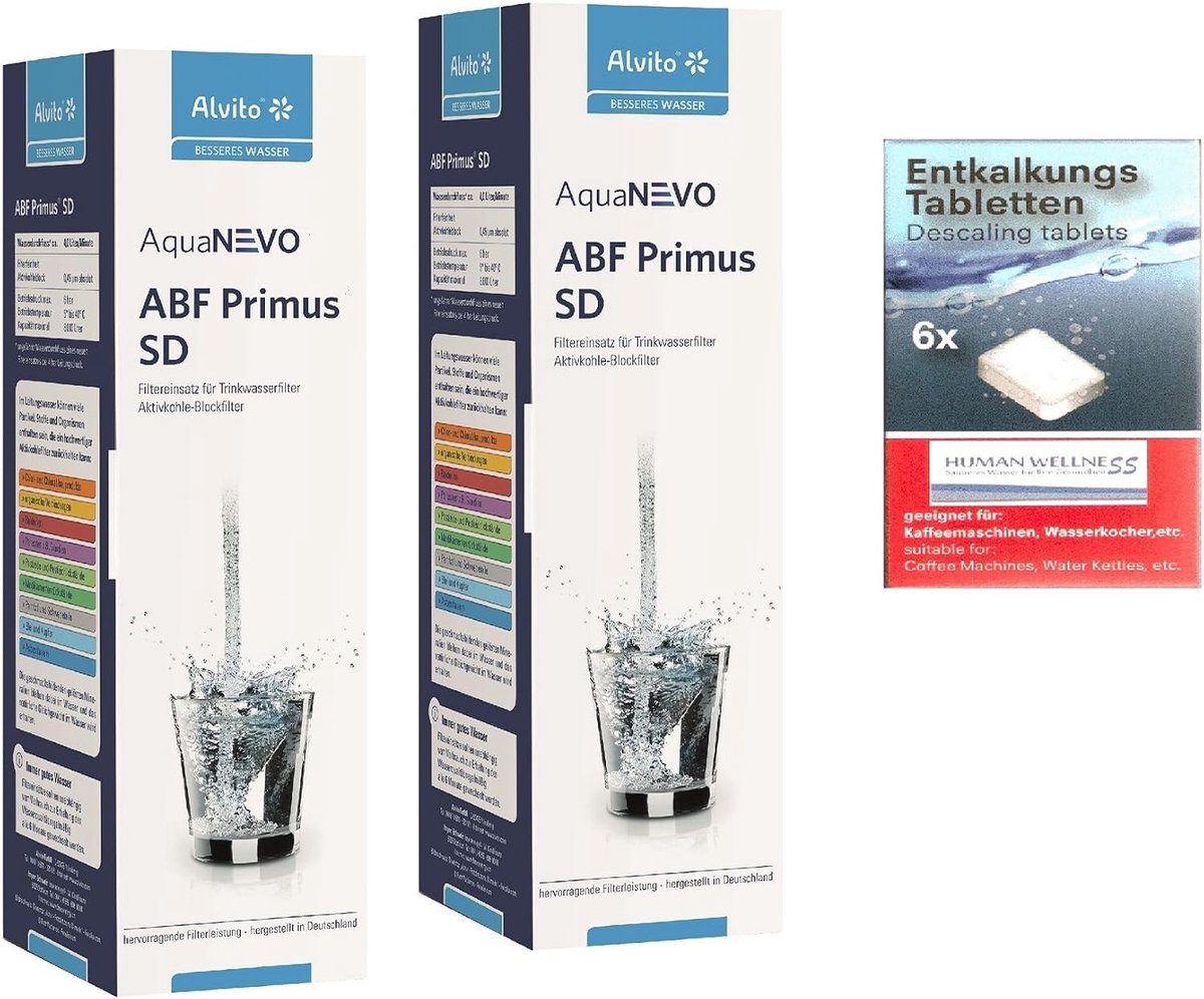 Alvito 2 x water filter ABF Primus SD - activated carbon filter AquaNEVO 0.45 µm + descaler tabs - ShopVlot
