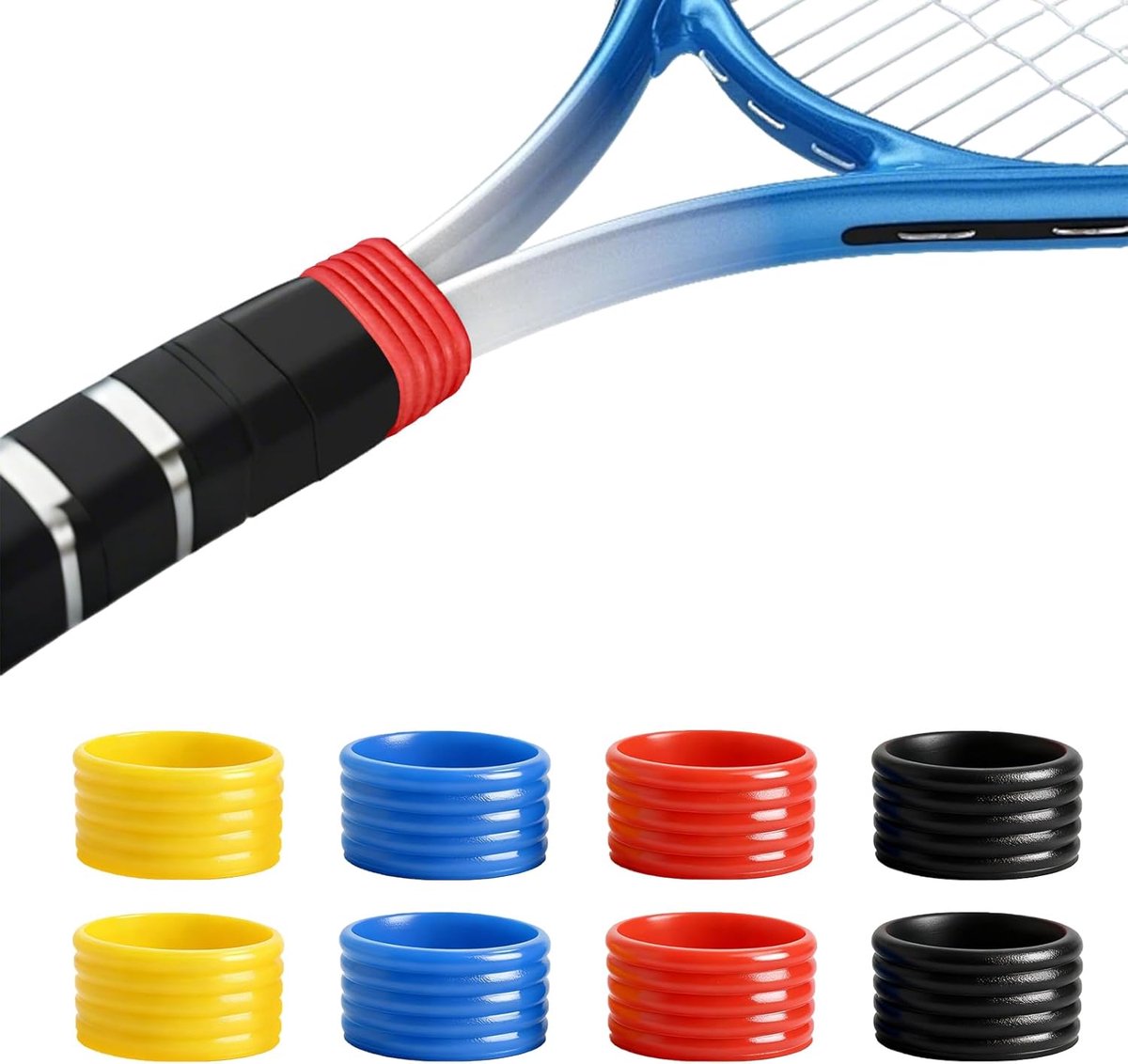 Rubberringen set 8 stuks - Gripband voor tennisrackets - Antislip silicone - Voor betere grip tijdens badminton - ShopVlot