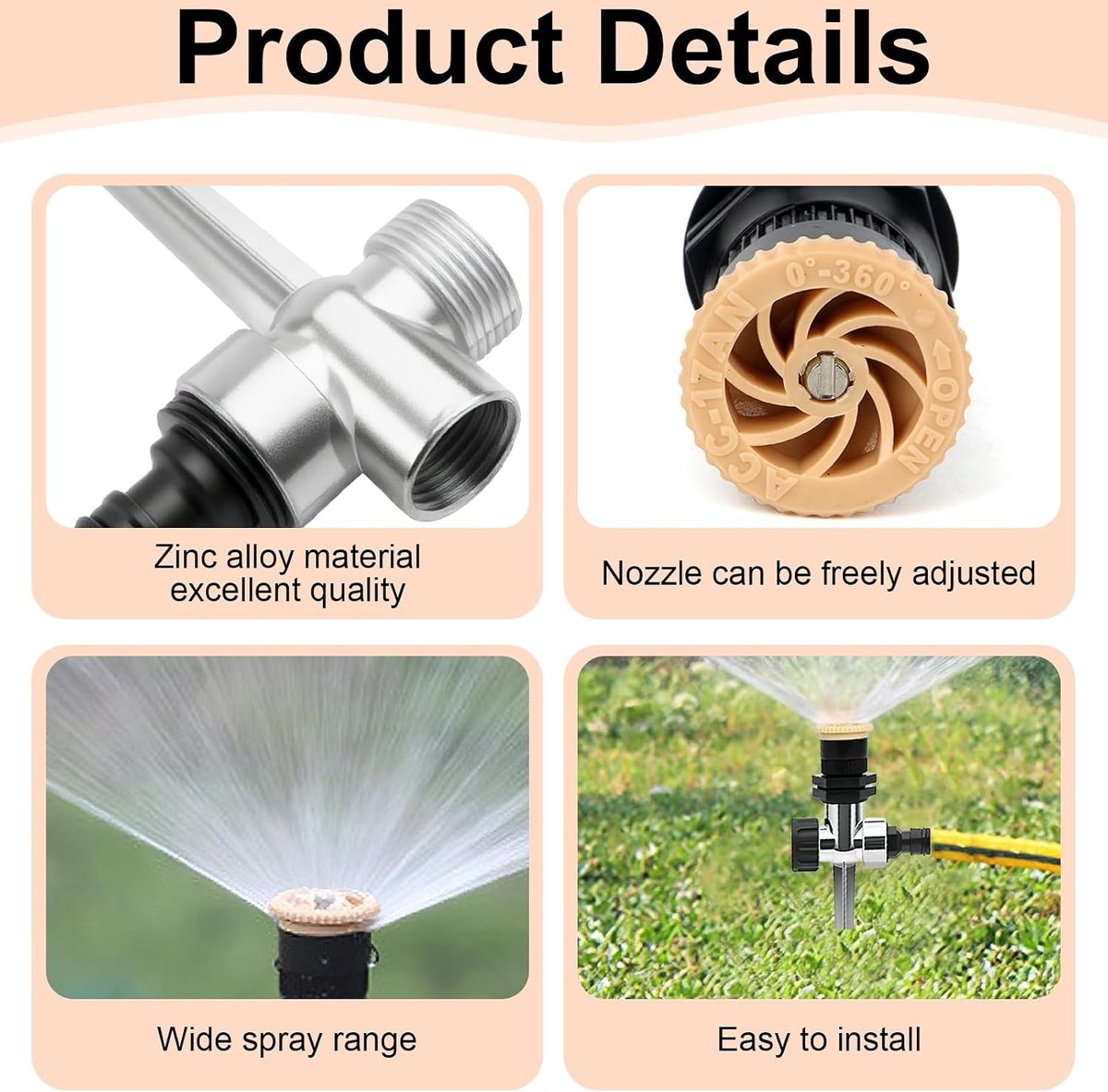 2 Circulaire Boog Sprinklers met 1 Metalen Grondpen, 360 Graden Rotatie Tuinsproeier voor Tuinen, Gazons en Planten
