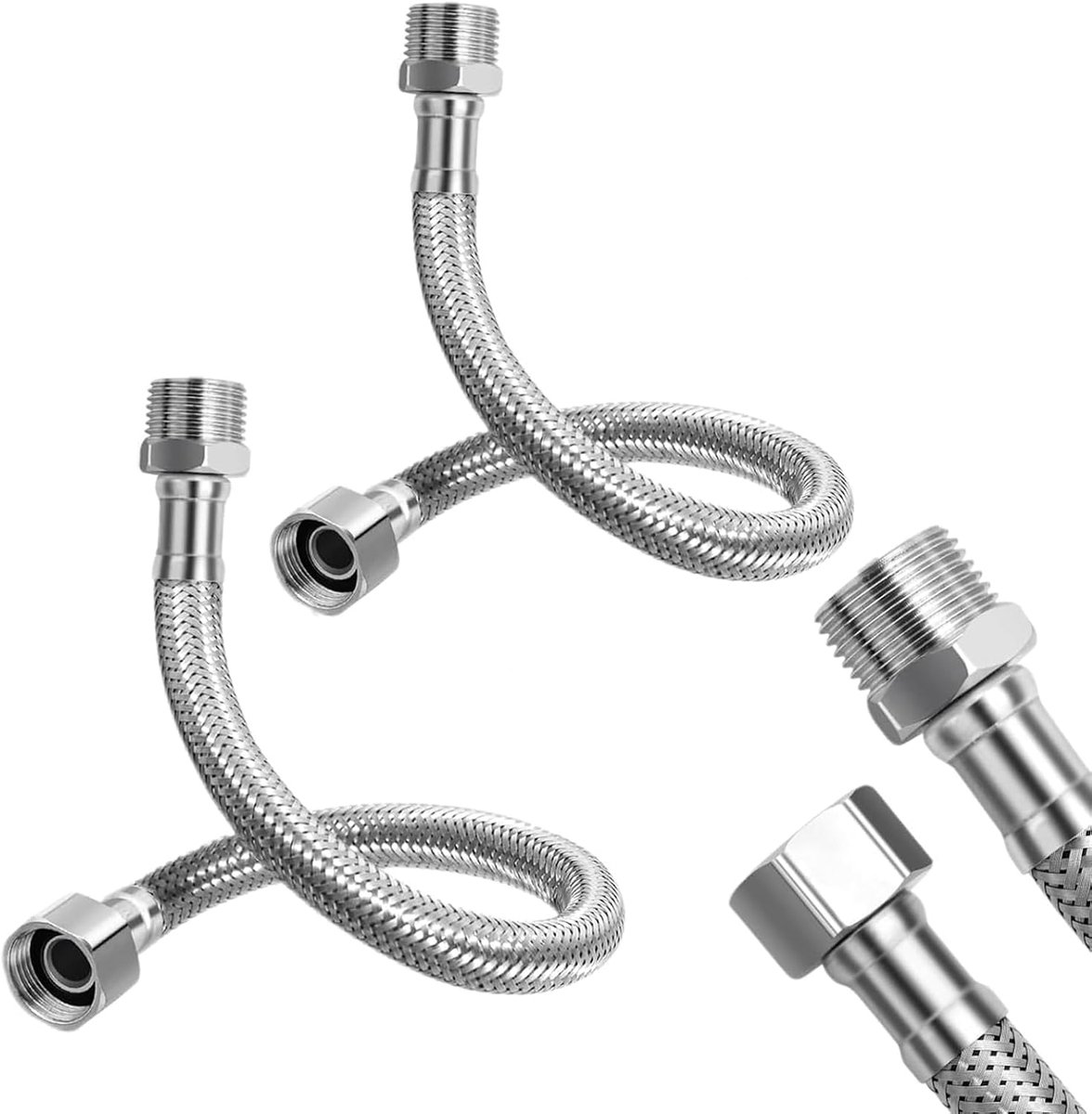 Flexibele slang 20 cm - 304 roestvrij staal - met binnen- en buitendraad - ideaal voor keuken en badkamer - ShopVlot