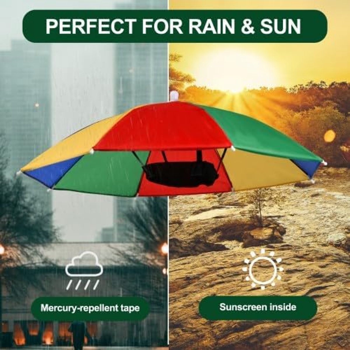 Parapluhoed opvouwbaar 53 cm - waterdicht - uv-bescherming - ideaal voor zon en regen - ShopVlot