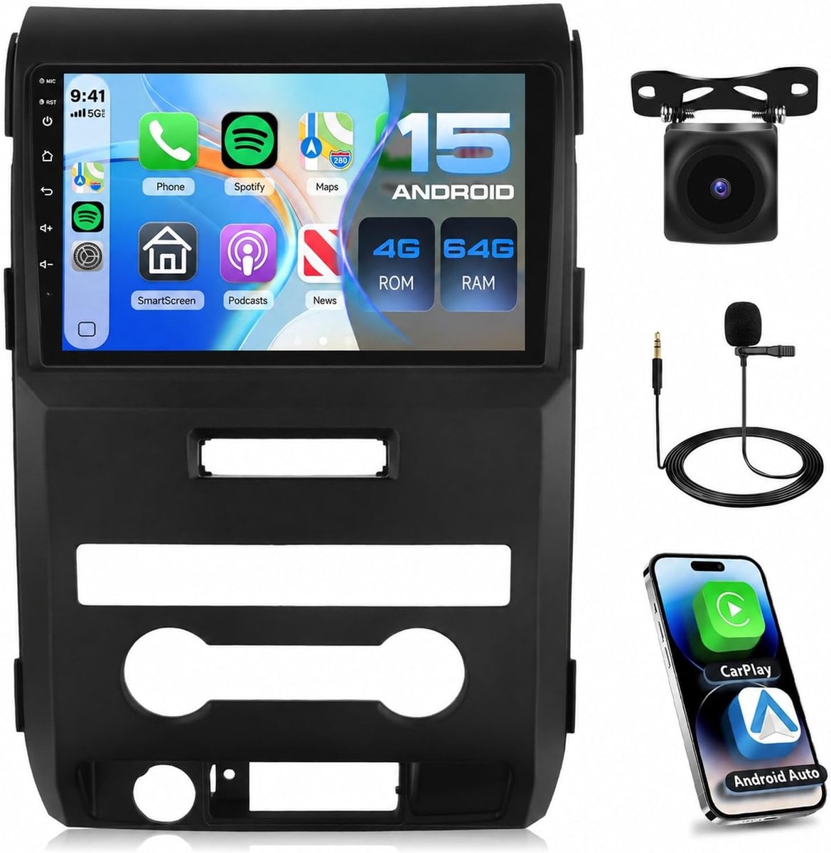 Auto radio 9 inch - 4 + 64G - CarPlay en Android Auto - Navigatie met achteruitrijcamera - ShopVlot