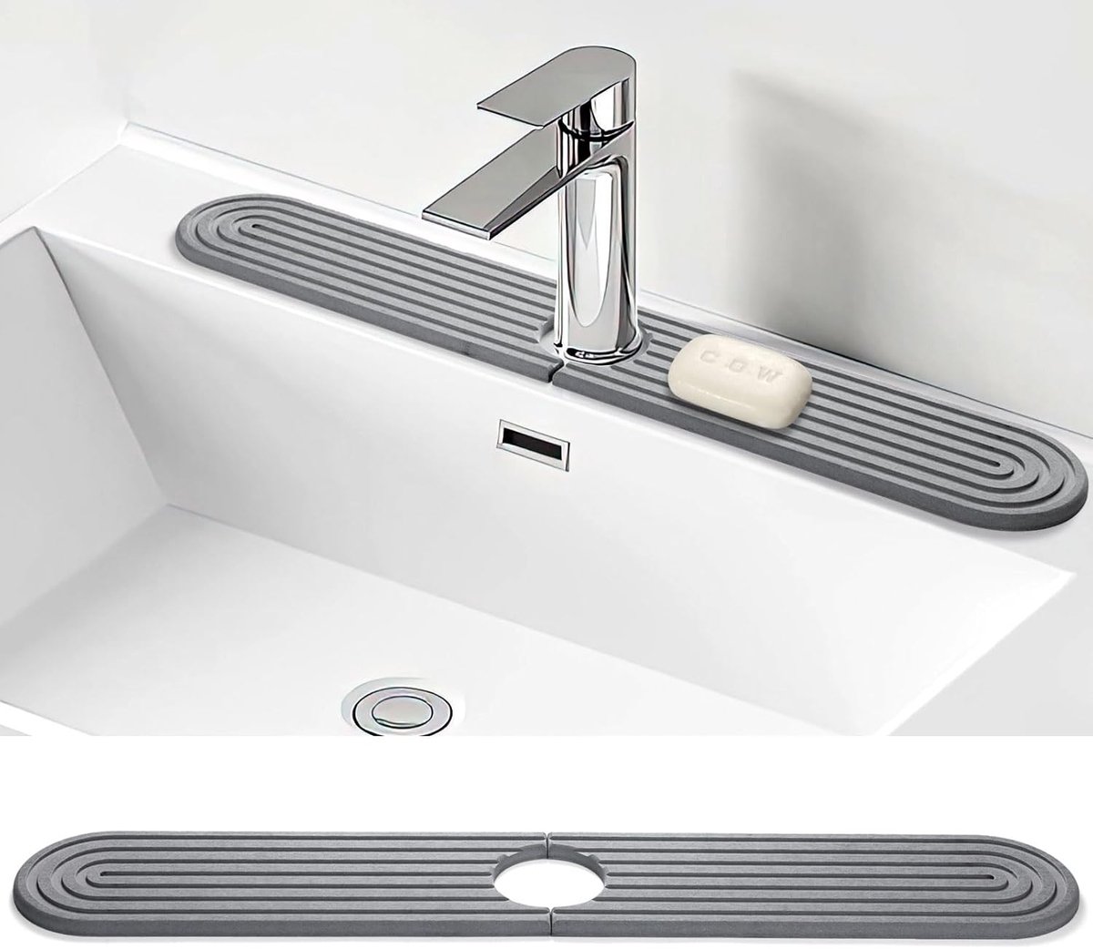 SnelShoppen - Diatomiet Afwasmat, Droogrek, Spatbescherming, Snel-Drogende Watersteen, Keuken- en Badkamermat, Inclusief Schuurpapier (Donkergrijs, 61