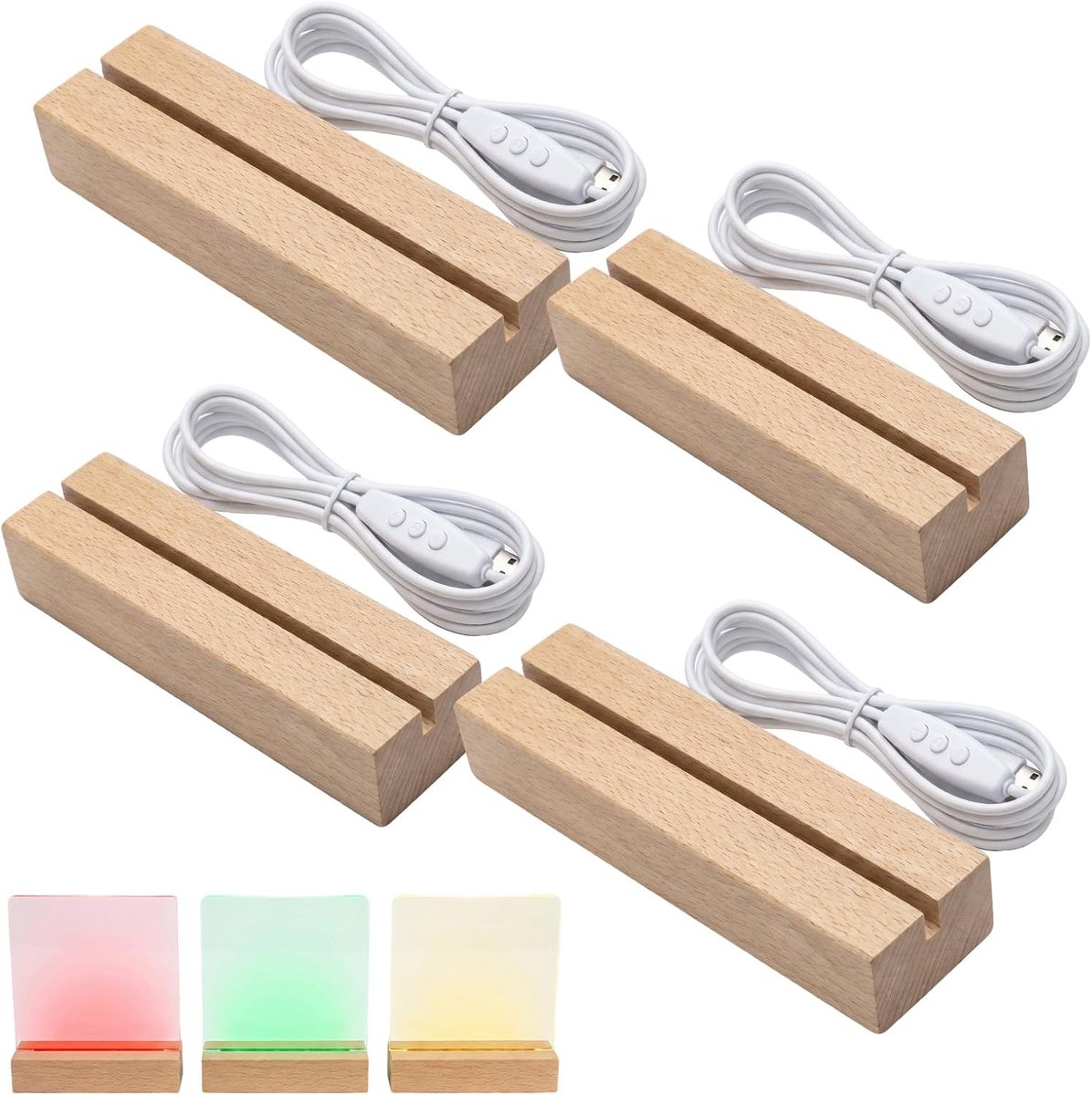 Houten led-sokkel voor acrylglas - 2 maten - 3 kleuren lichtwisseling - Creëer sfeer met glaskunst - ShopVlot
