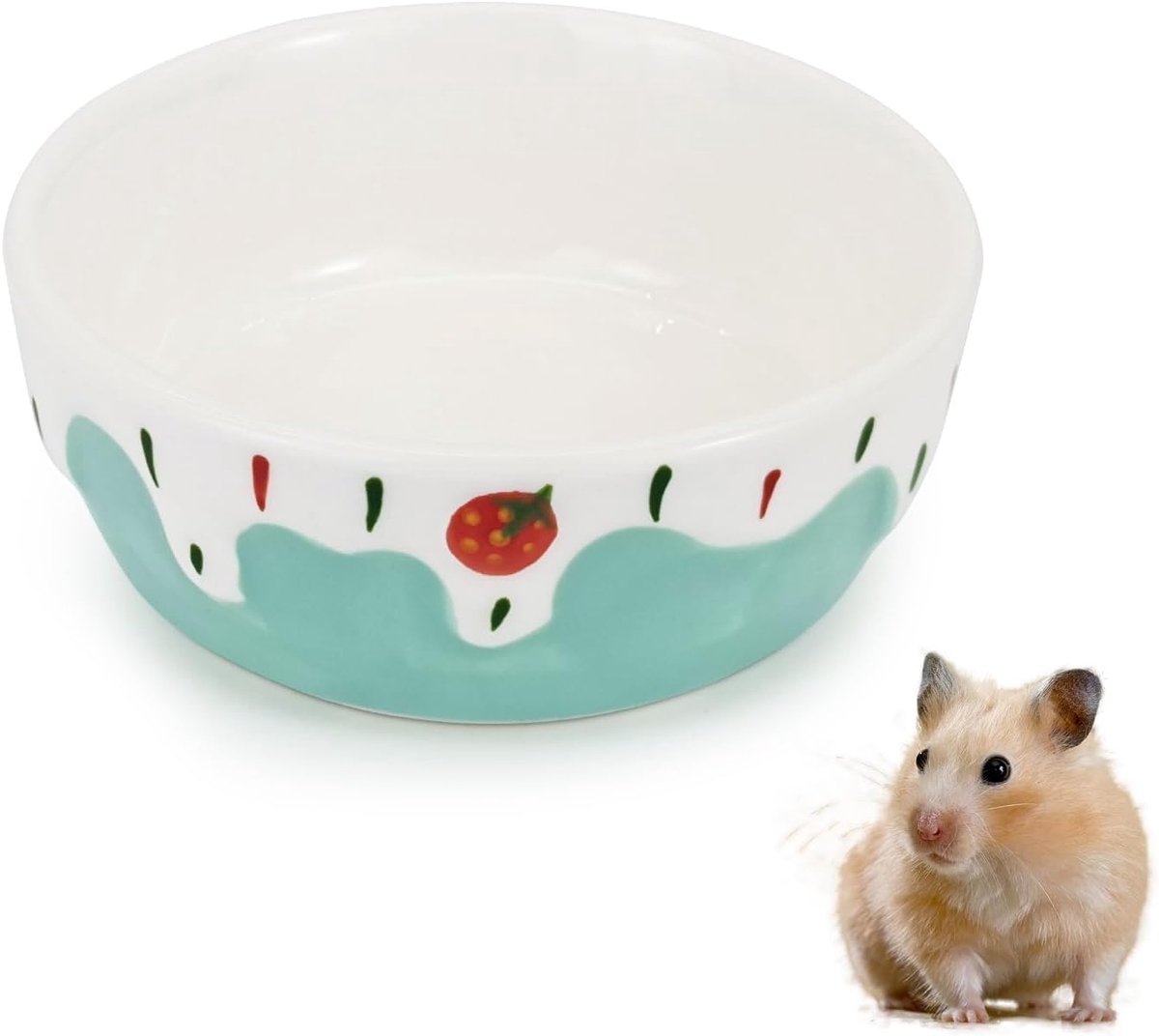 Kleine voerbak voor dieren 7x7 cm - keramisch met aardbeienpatroon - anti-kantelen - eenvoudig schoon te maken - ShopVlot