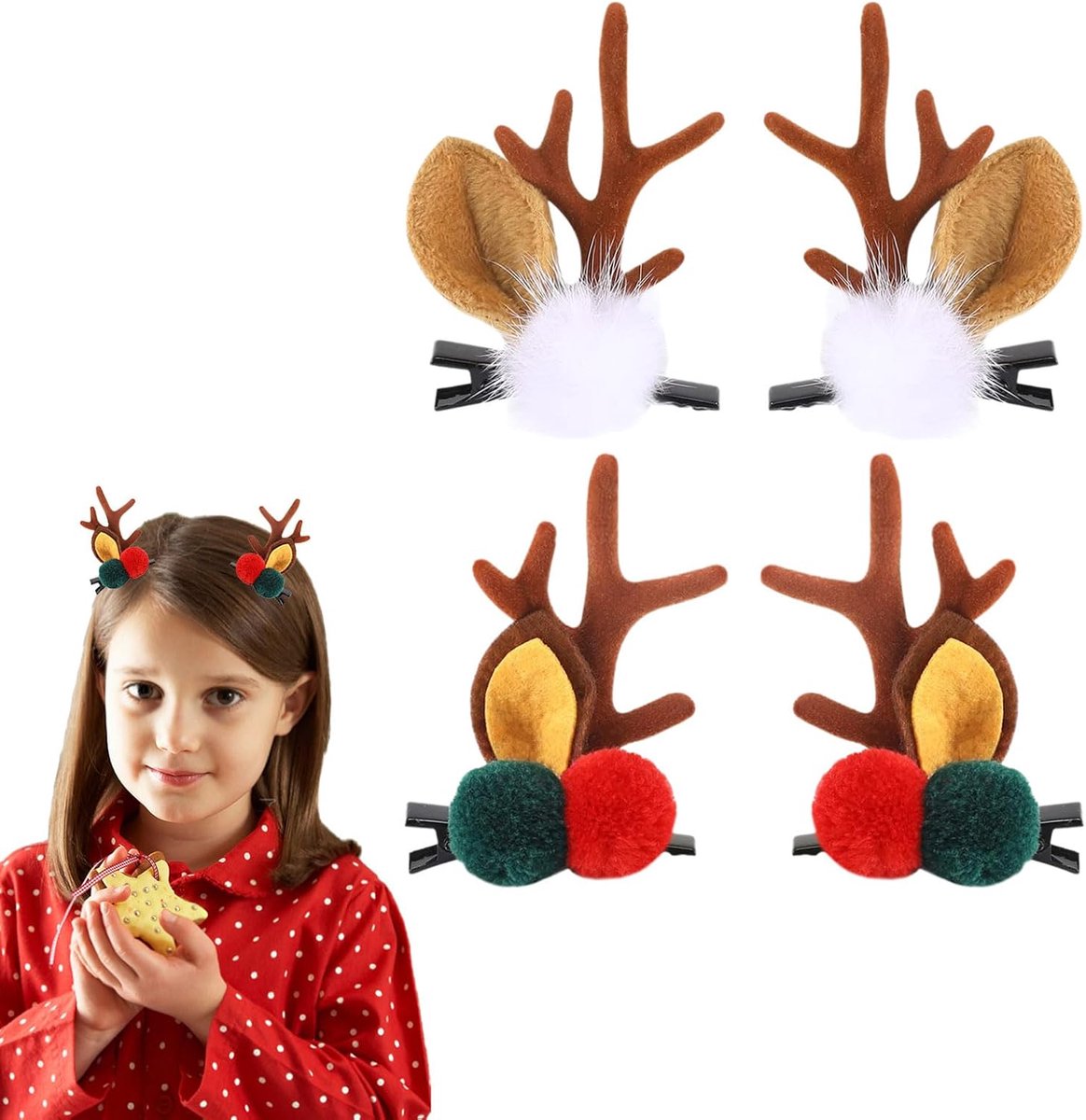 Christmas Hair Pins 2 Pairs Hair Clips Girls Christmas Hair Accessories Christmas Cute Reindeer Antlers Hair Clips - ShopVlot