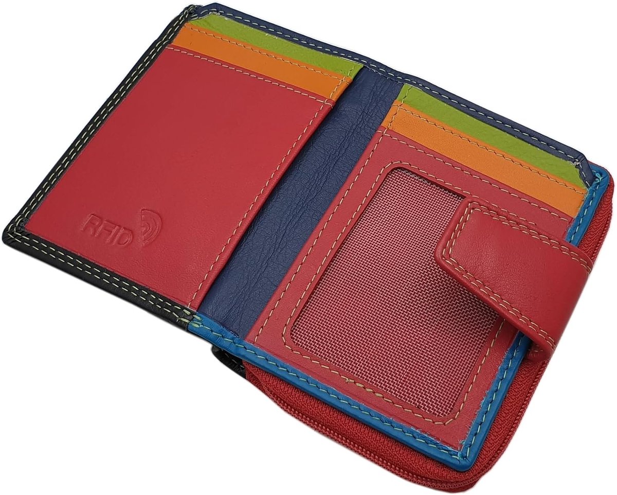 myledershop Rundnappa Leather Ladies Wallet/Wallet/Wallet with RFID and NFC Protection, Multicolor, Multicolor, One - ShopVlot