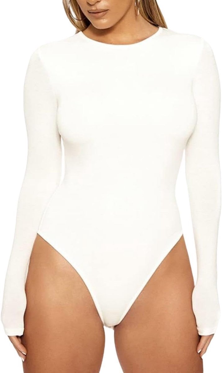Body Women's Long Sleeve Elegant Bodysuit Tops Sexy Long Sleeve Bodysuit with Crew Neck Narrow Women's Bodysuit - ShopVlot