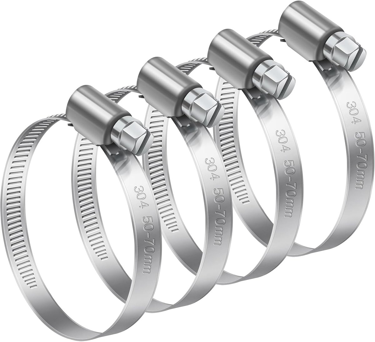 Bolatus 50-70mm Reinforceable 304 Stainless Steel Worm Drive Hose Clamps, 4 Pieces, for Home Gas Pipes, Water Lines - ShopVlot