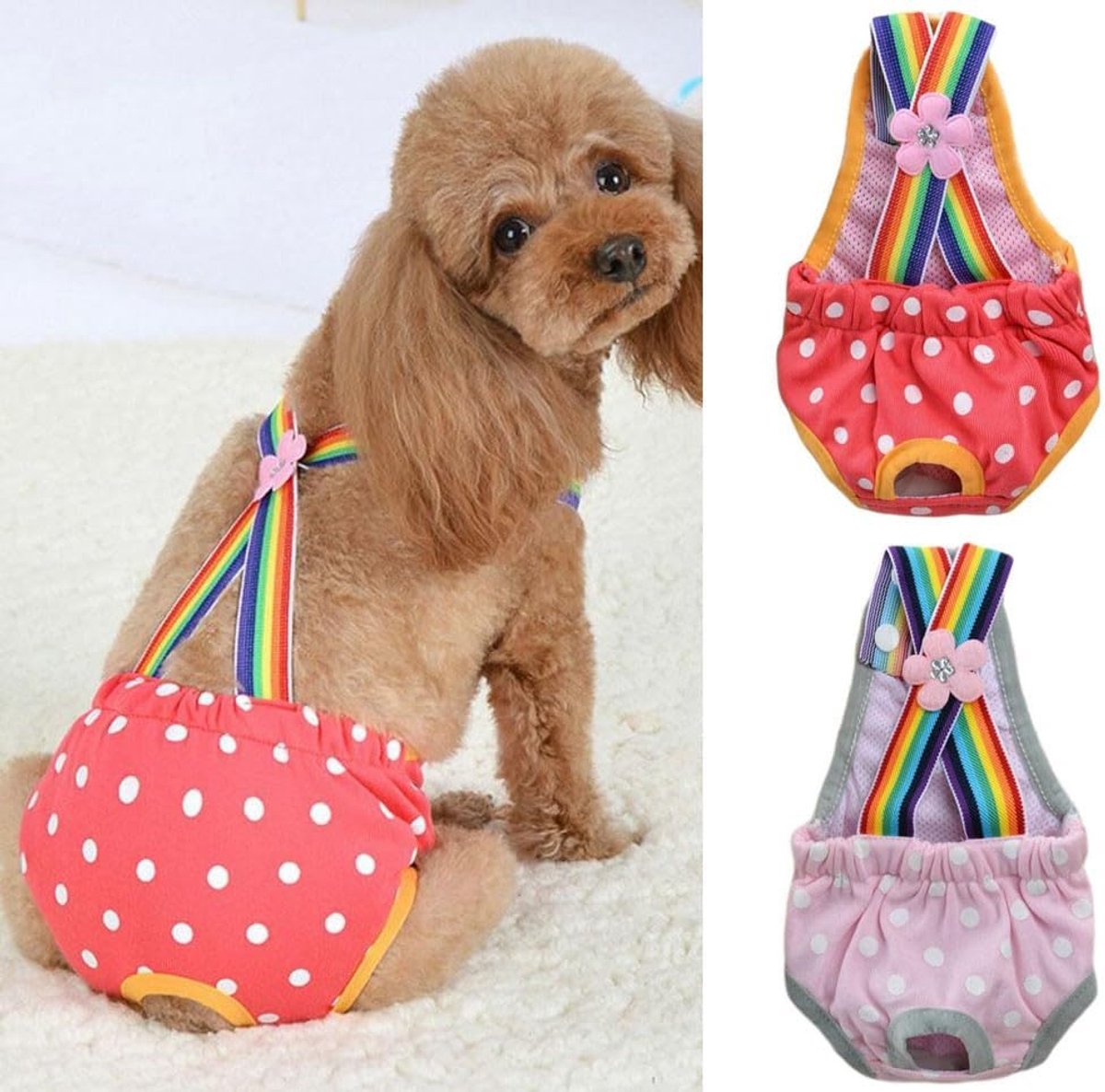 2 Pack Dots Hygiene Pants Dog Hygiene Season Heat Cross Panties Suspender Panties Physiological Diaper Diapers for - ShopVlot