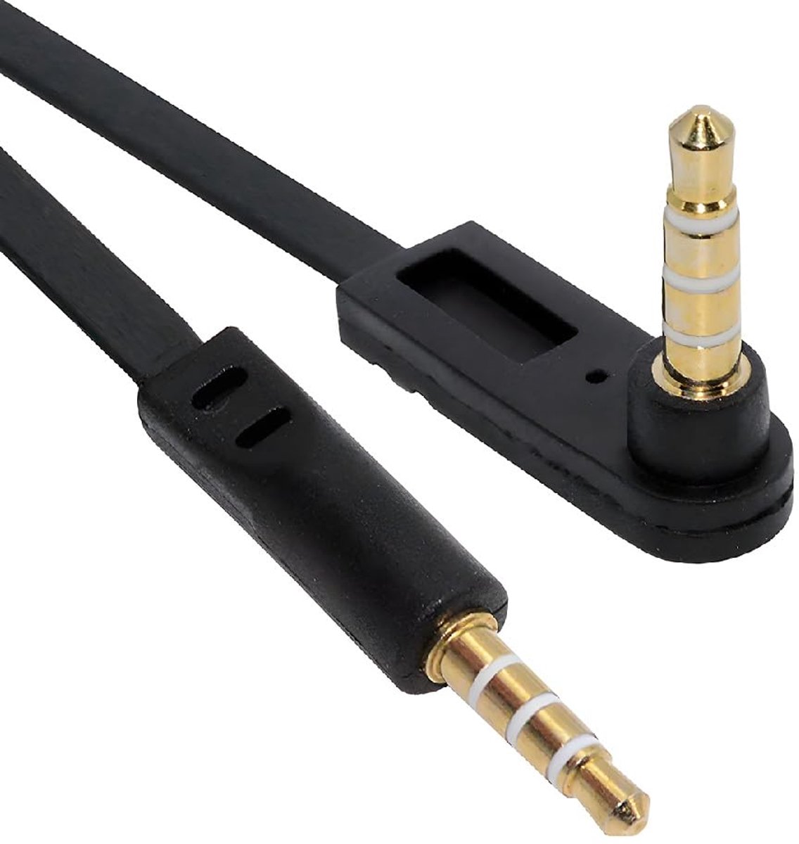 AUX 3,5 mm 4-polige audio stereokabel ultradunne platte verlengkabel luidspreker mannelijk-mannelijk 90 graden haaks - ShopVlot