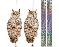Lifreer 2PCS Reflective Bird Scarer Devices Owl Hanging Decoration Fake Control Device with Reflective Tape to Scare - ShopVlot