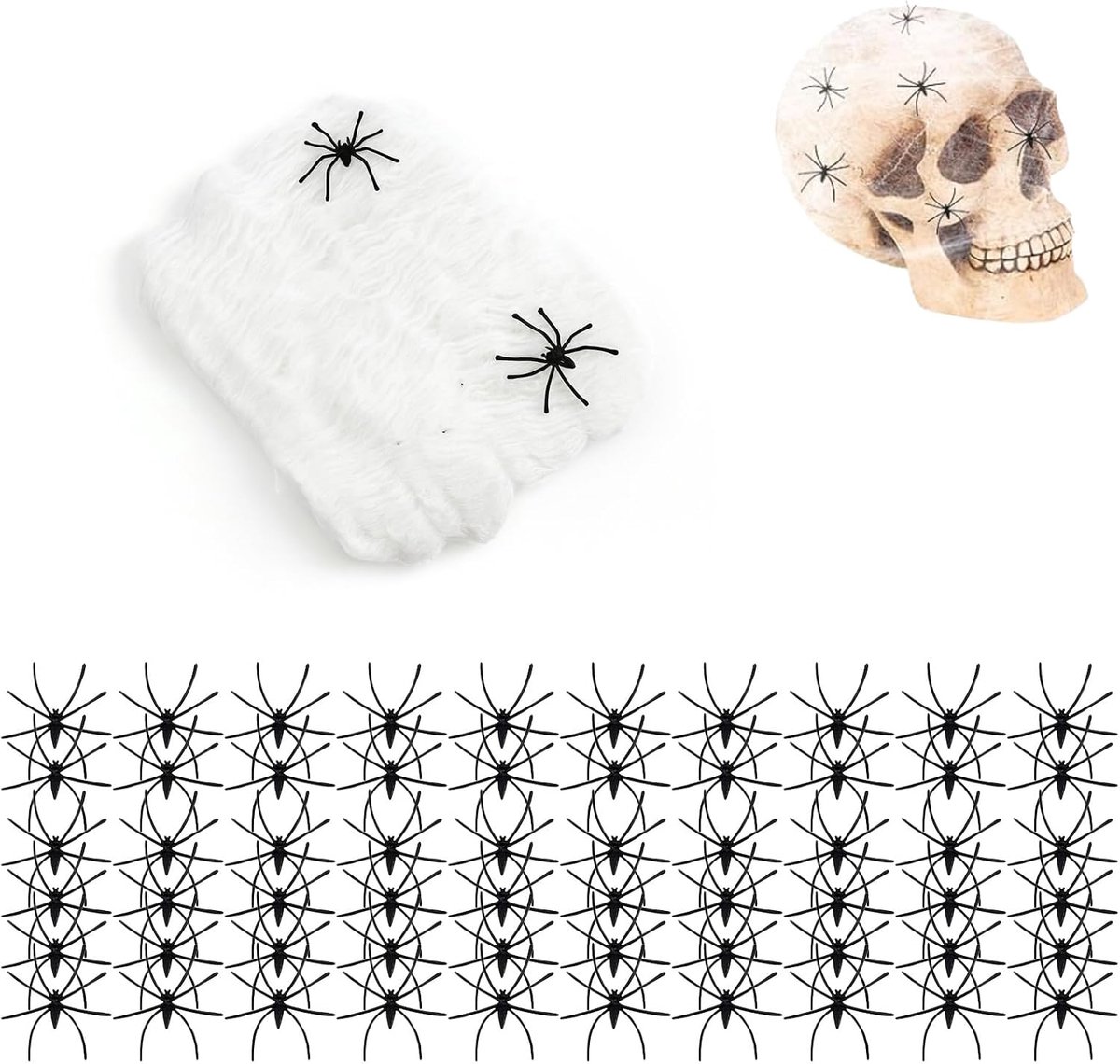 1 set Halloween spider web decoration with 60 spiders, 200 g white elastic net, realistic stretchable like real spider - ShopVlot