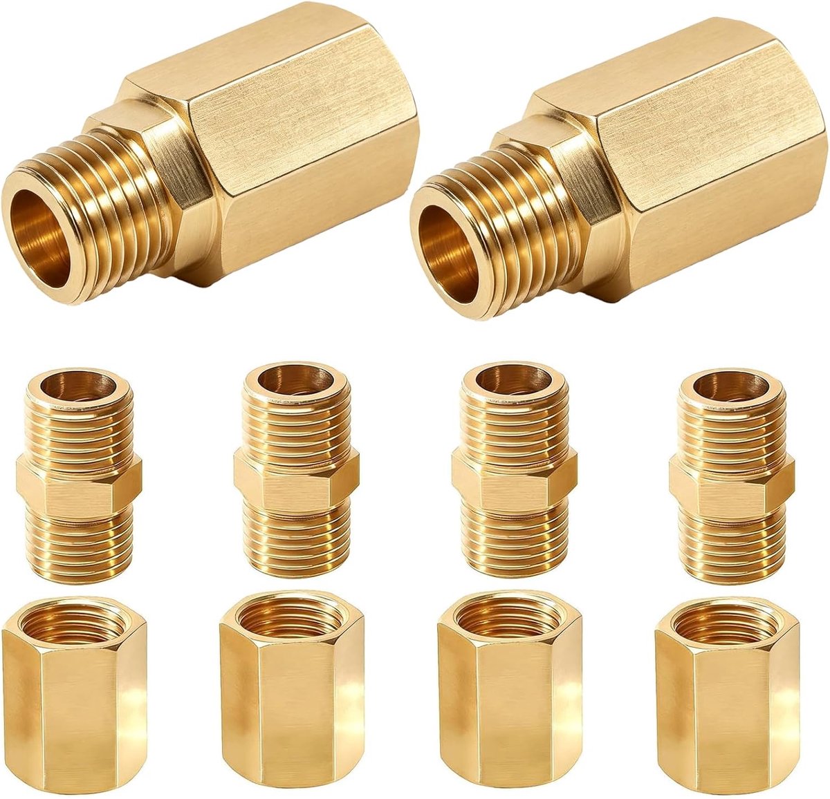 12 stuks messing buisschroefverbinding, 1/4 inch x 1/4 inch BSP buitendraaibuis en binnendraaibuis, zeskantnippel en - ShopVlot