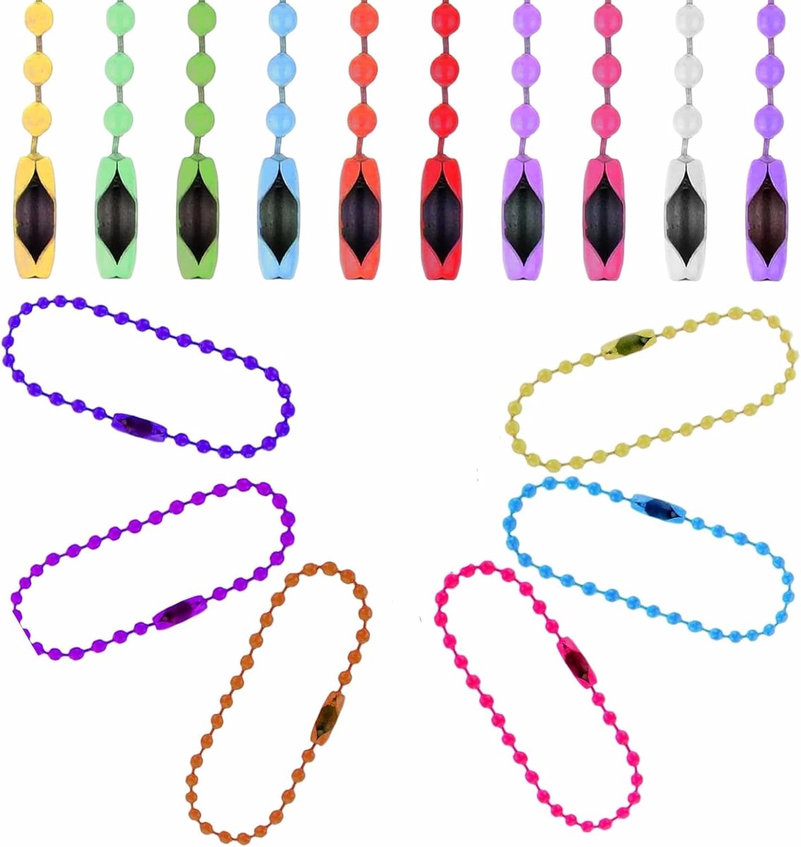 100 Pcs Colorful Ball Chains, 4 Inches Ball Chains, Metal Key Chains, Stainless Steel Beads, Roller Chain for Tags - ShopVlot