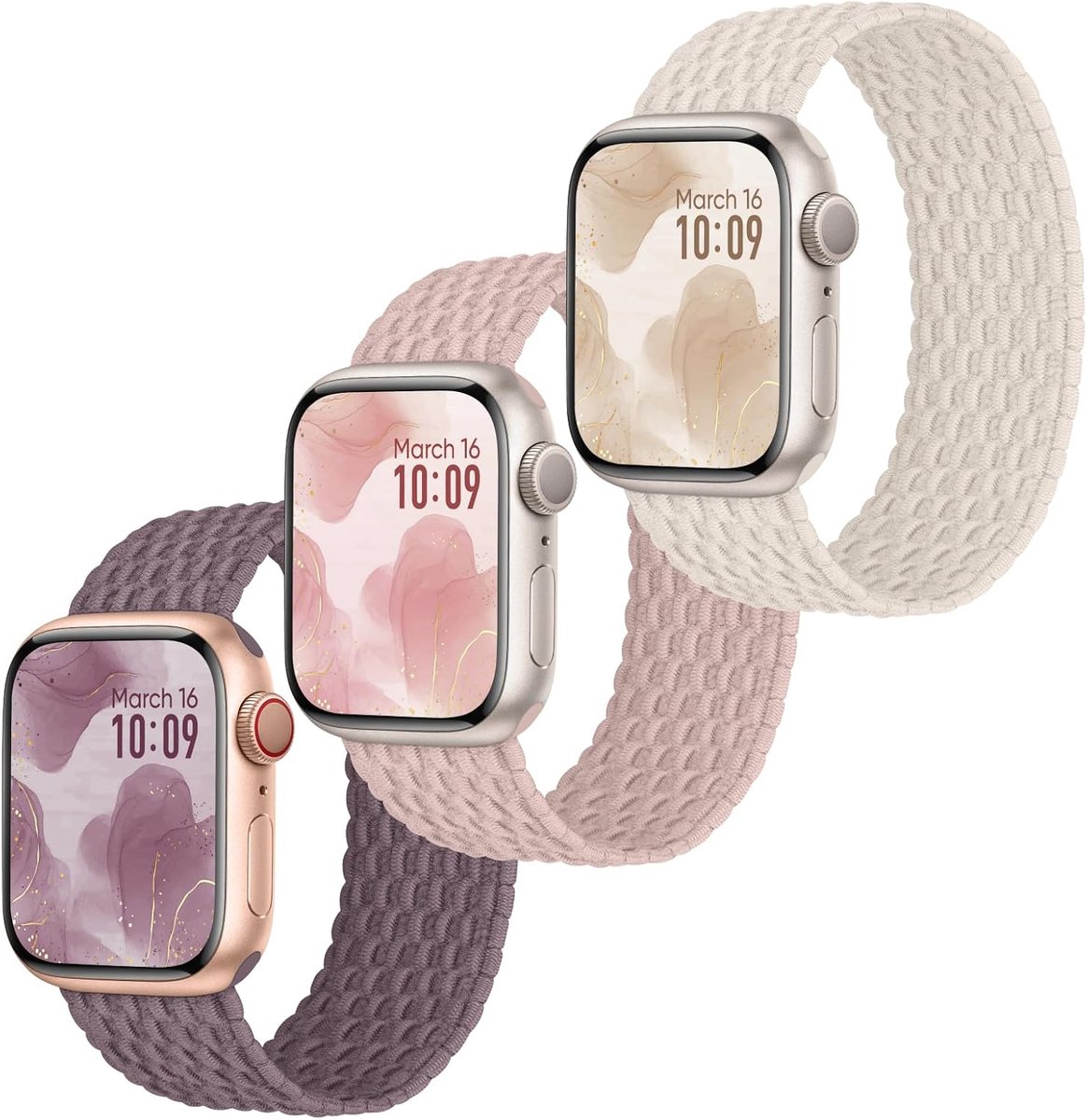 Braided Straps Compatible with Apple Watch Strap 3 Pieces, 41 mm 40 mm 38 mm 44 mm 45 mm 42 mm Elastic Nylon Strap - ShopVlot