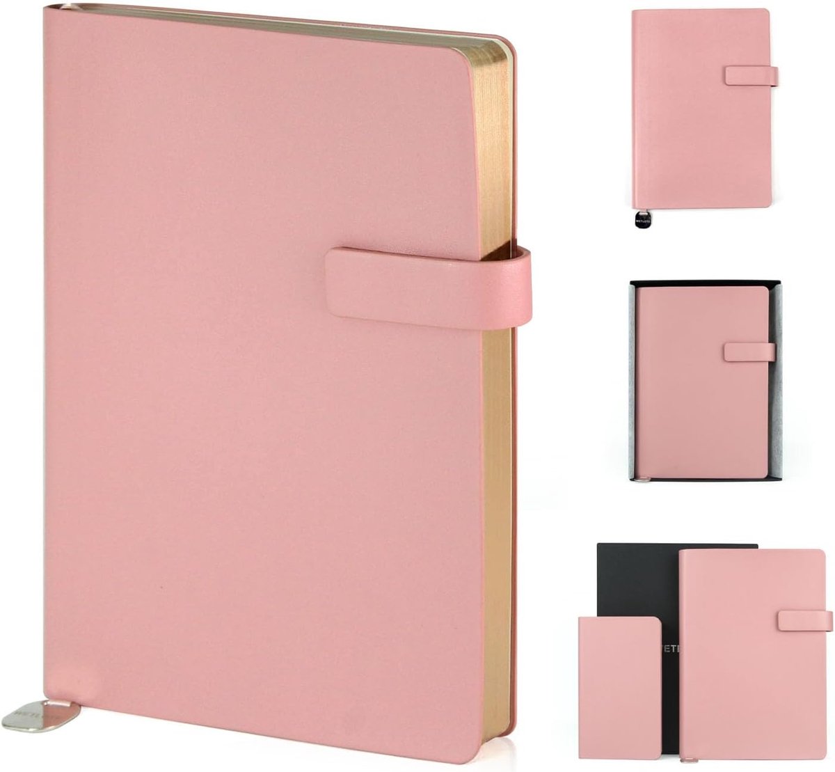 A5 Notebook, Soft Cover Diary, 106 Pages, Straight Grain Lined Paper with Clasp, Ribbon Bookmark, Inner Compartment - ShopVlot